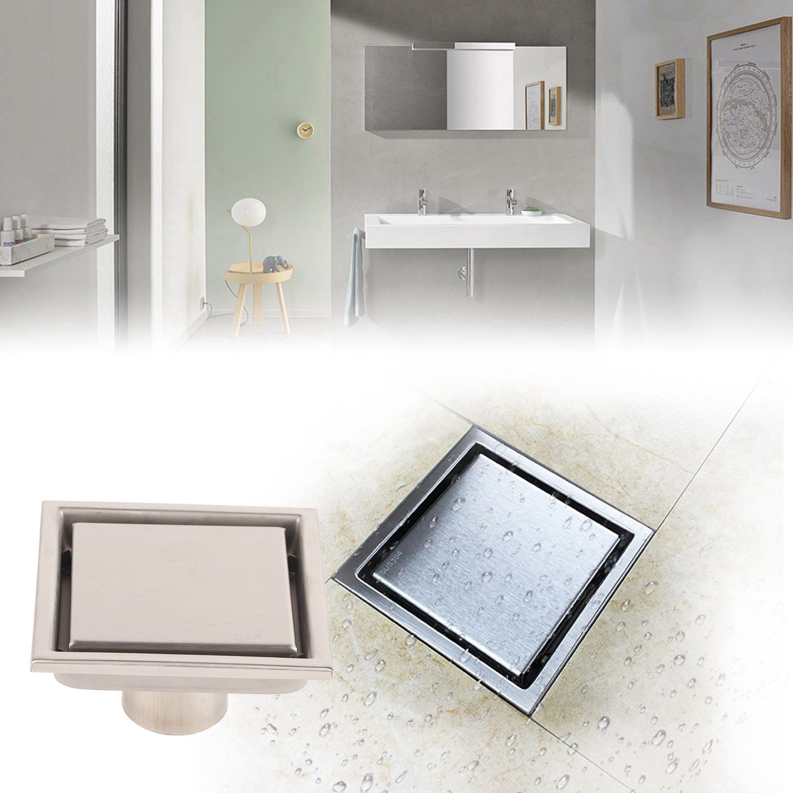 Home Stainless Steel Square Shape Antiodor Bathroom Floor Drain Waste Gate view 11