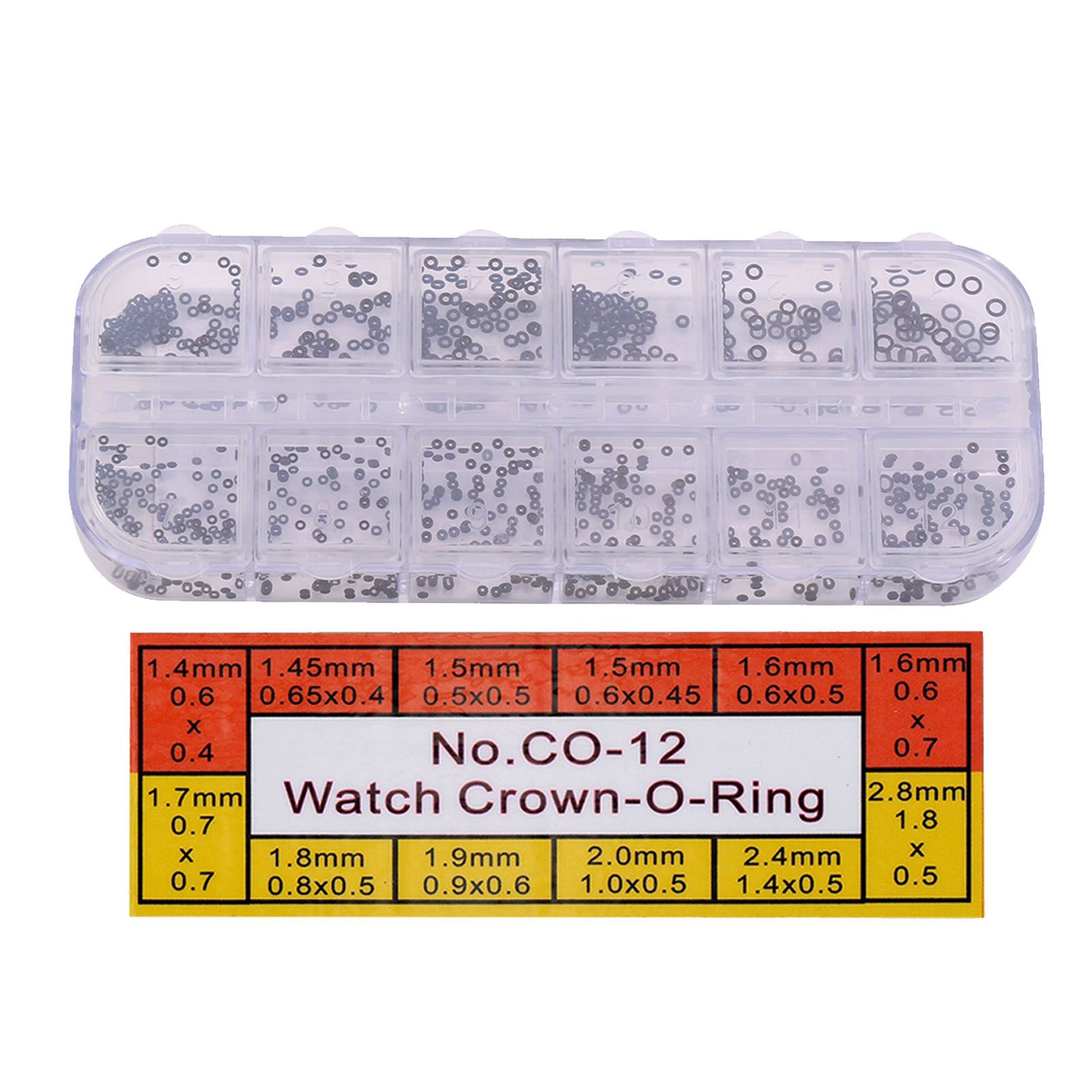 1.4-2.8mm 12 Sizes Rubber Rings Watches Gaskets Tiny Crown O Ring Box Set for view 3