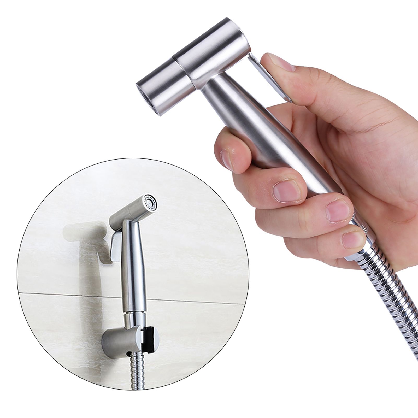 3Pcs Stainless Steel Handheld Bidet Sprayer Set with Hose and Holder Toilet view 5