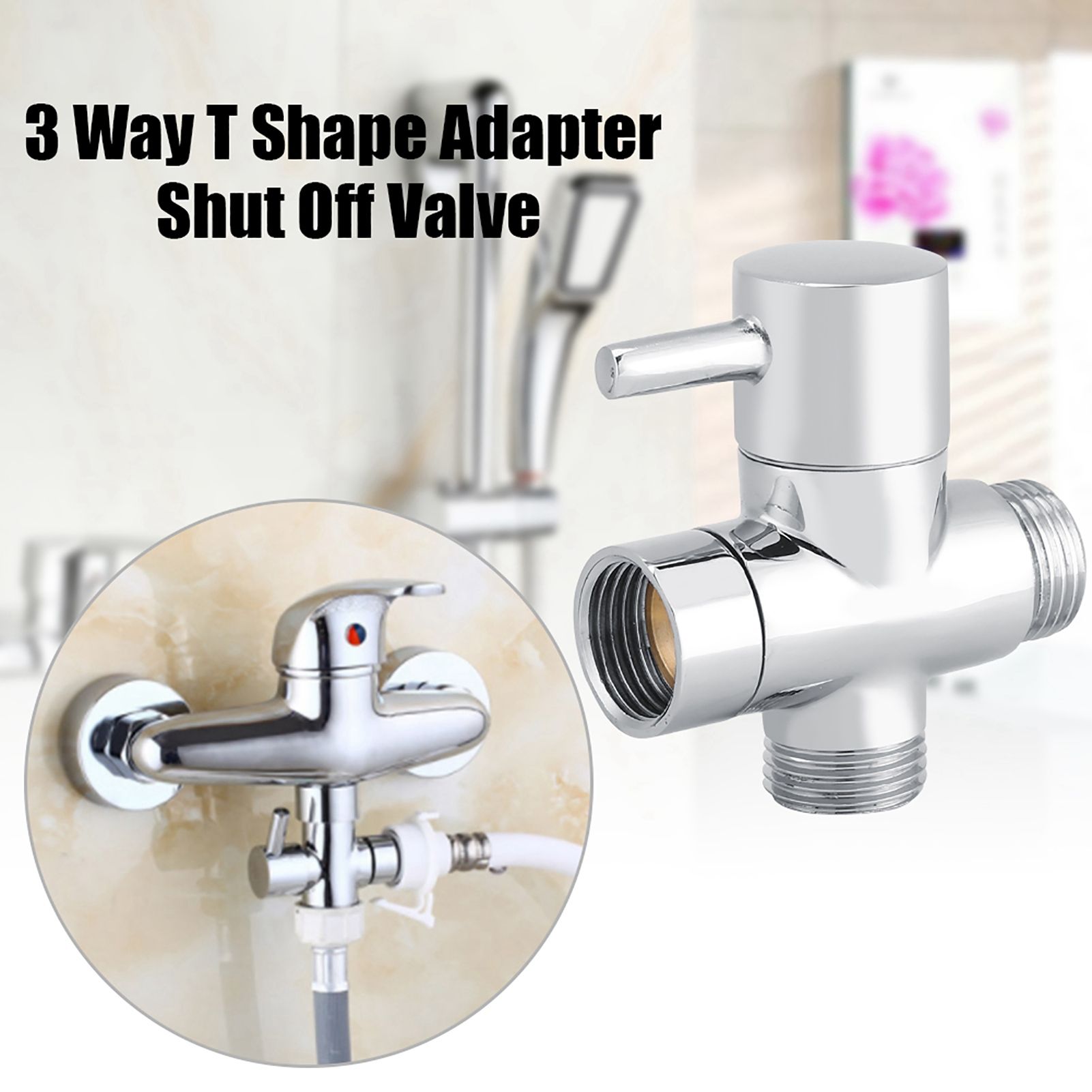 3-Way T Shape Diverter Shut Off Valve Shower Toilet Bidet Sprayer Water view 9