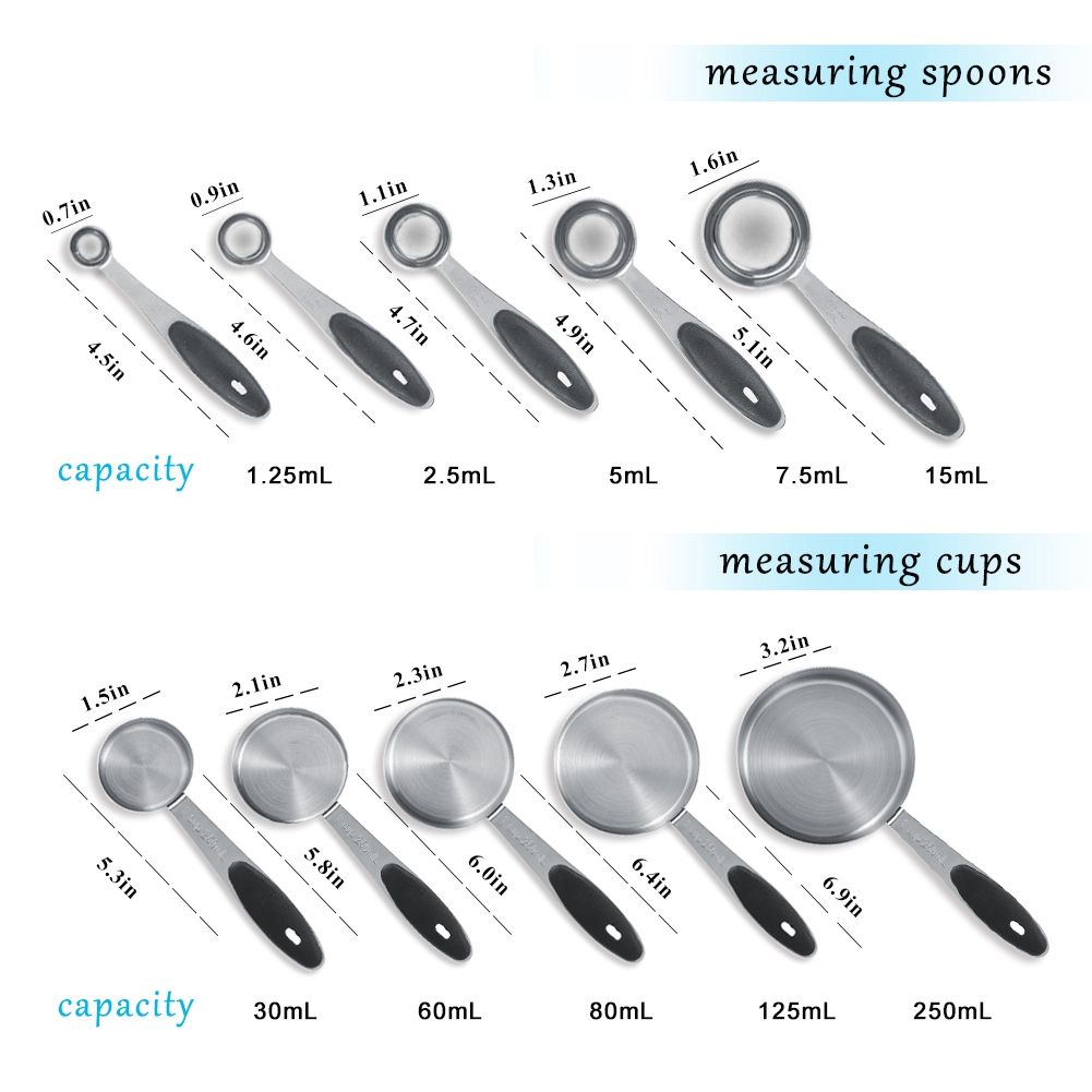 Ejoyous 10 Pieces Stainless Steel Measuring Cups and Spoons with Silicone view 9