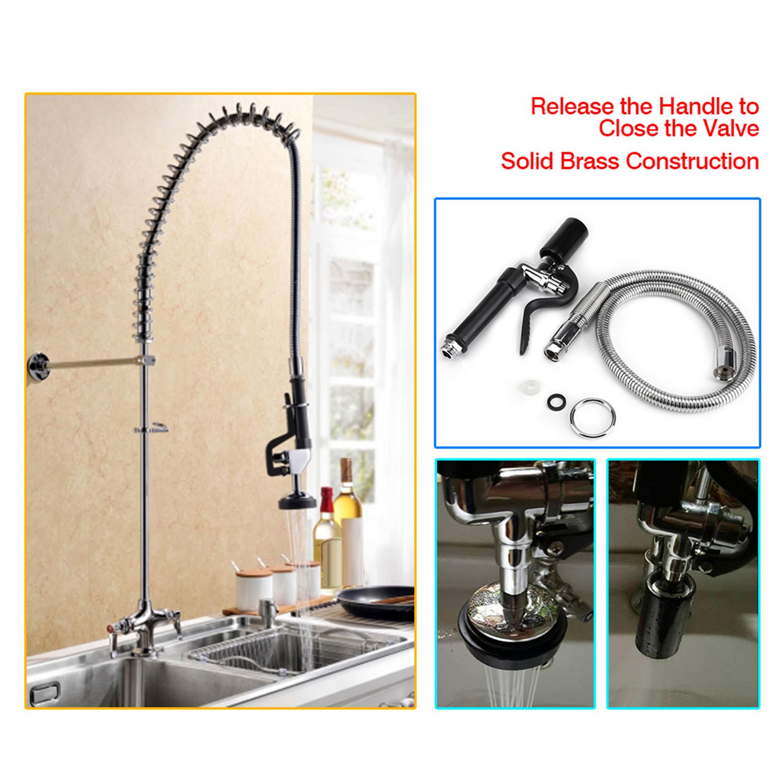 Commercial Kitchen Hotel Rinse Spray Head Faucet Tap Sprayer High Pressure view 14