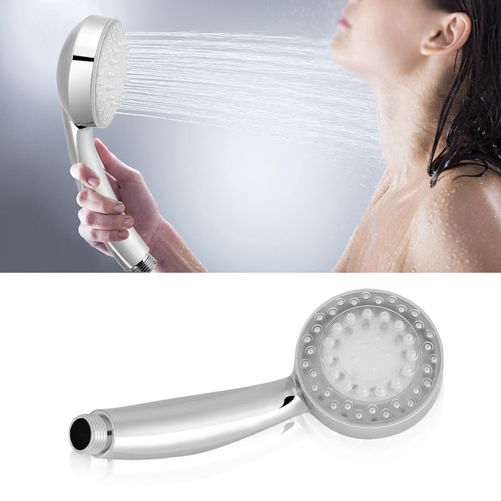 LED Shower Head 3 Color Changing Water Glow Light Temperature Sensor Bathroom view 11