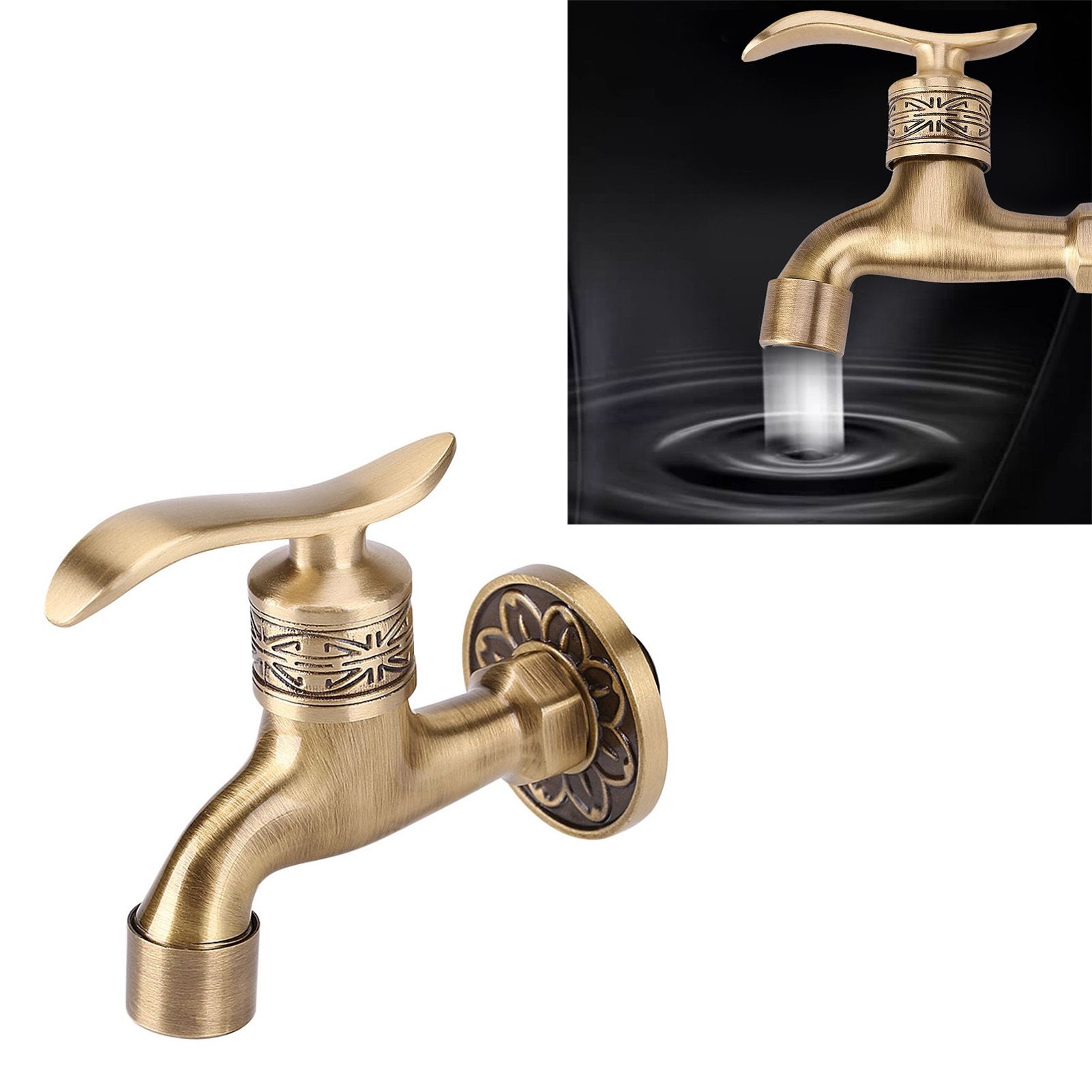 Antique Style Brass Washing Machine Faucet Wall Mount Laundry Cold Water Tap view 11