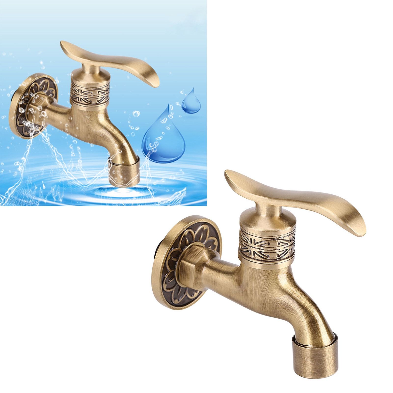 Antique Style Brass Washing Machine Faucet Wall Mount Laundry Cold Water Tap view 12