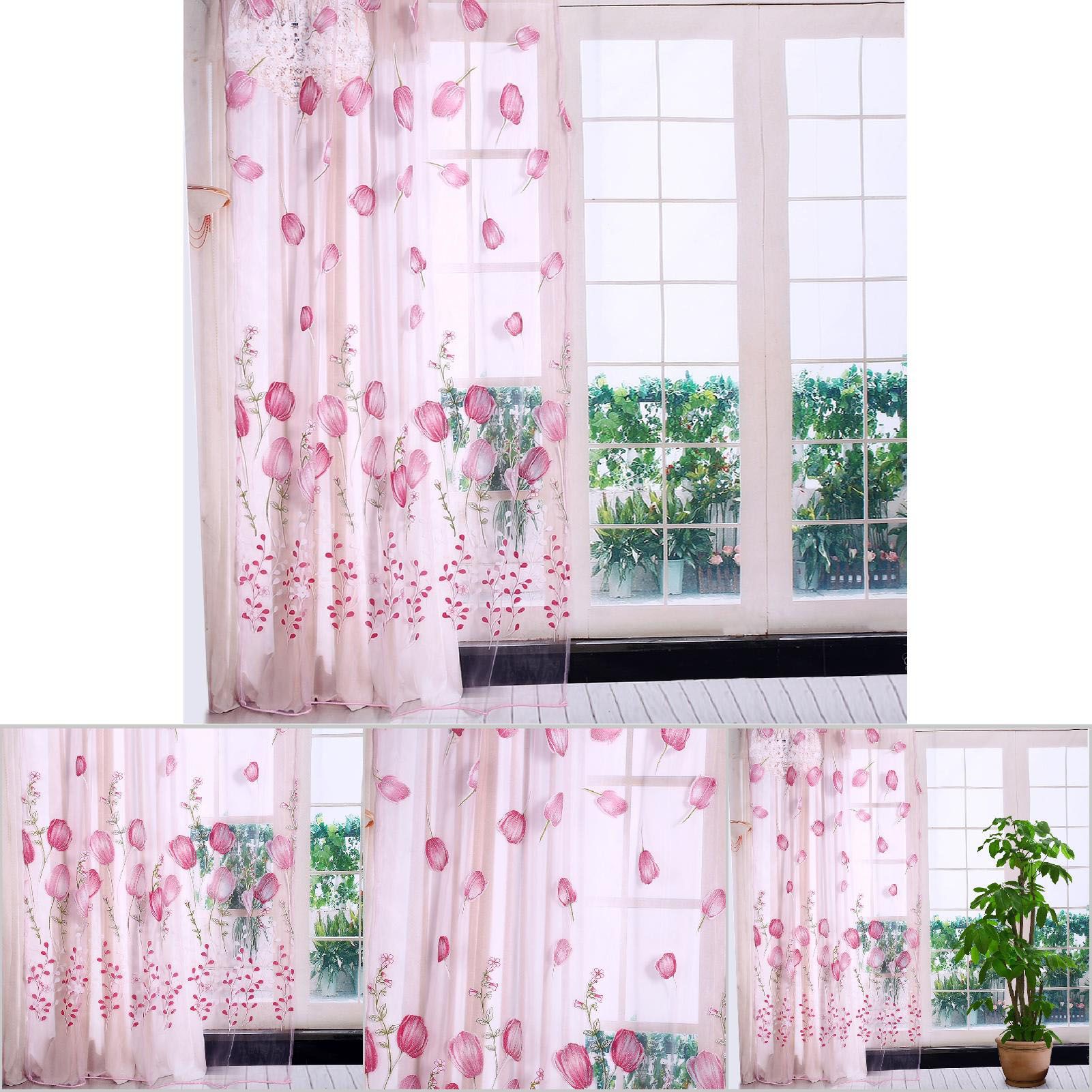 100*200cm Tulips Printing Tulle Curtains Sheer Drape Balcony Window Decoration view 5