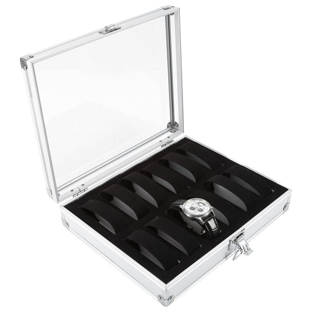 1Pc 12 Grid Slots Aluminum Rectangle Watch Jewellery Display Storage Organizer view 6