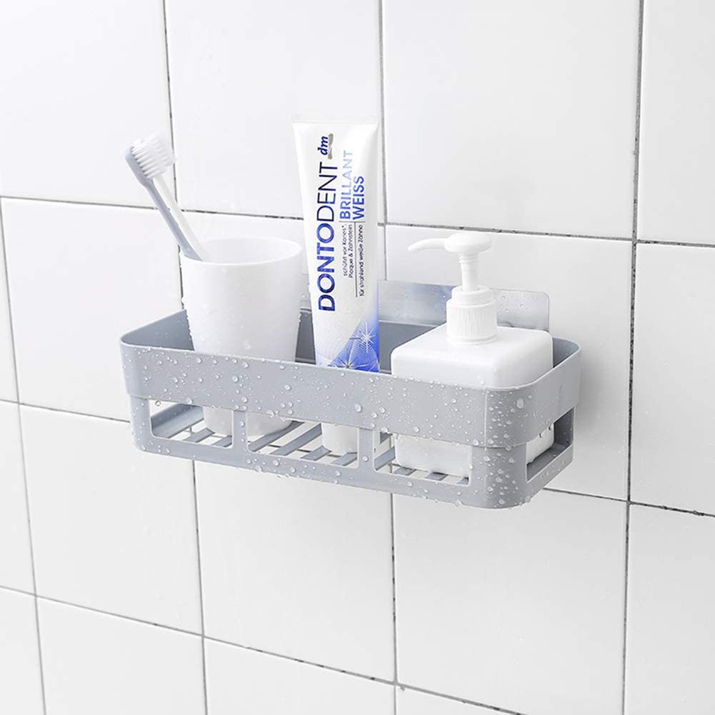 Plastic Wall Mounted Adhesive Shower Basket Storage Shelf Organizer for Home — image 1