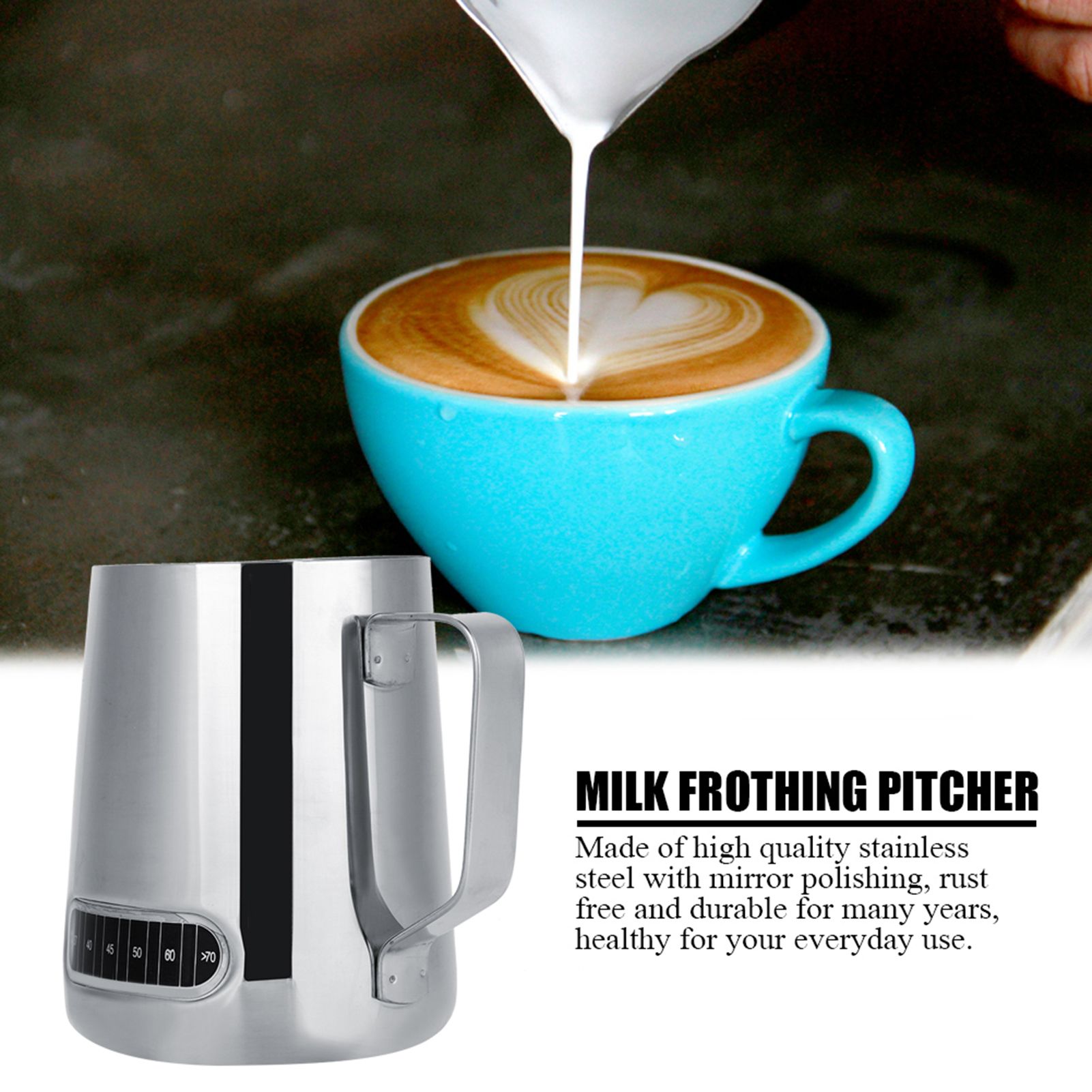 600ml Stainless Steel Milk Frothing Pitcher Espresso Coffee Cup Mugs with view 2