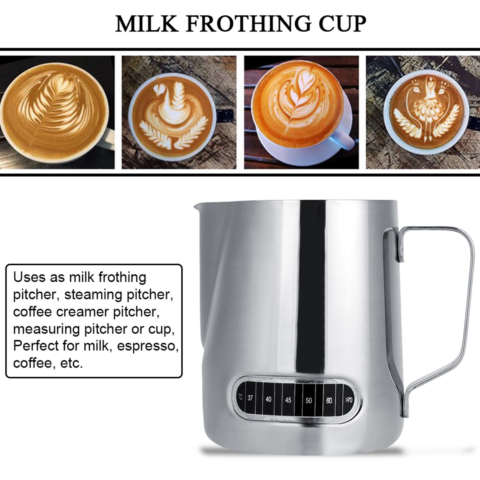 600ml Stainless Steel Milk Frothing Pitcher Espresso Coffee Cup Mugs with view 3