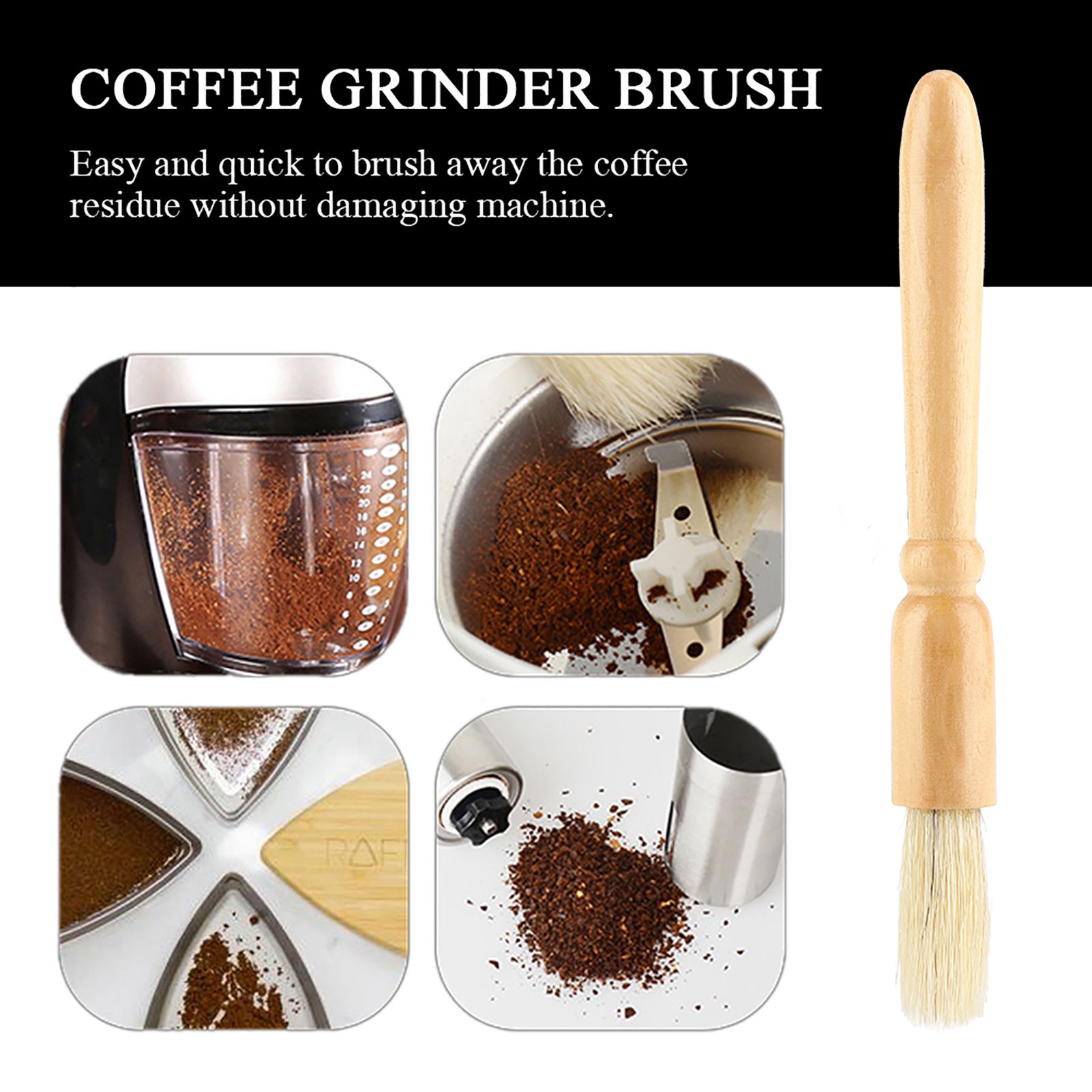 Coffee Grinder Machine Cleaning Brush Solid Wooden Handle Practical Cleaner view 3