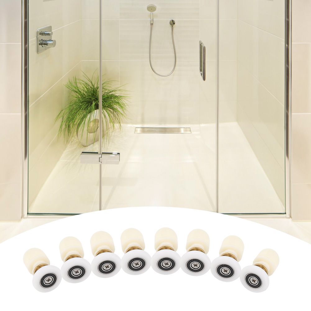 8pcs Brass ABS Sliding Glass Shower Door Rollers Runners Pulleys Bathroom view 4