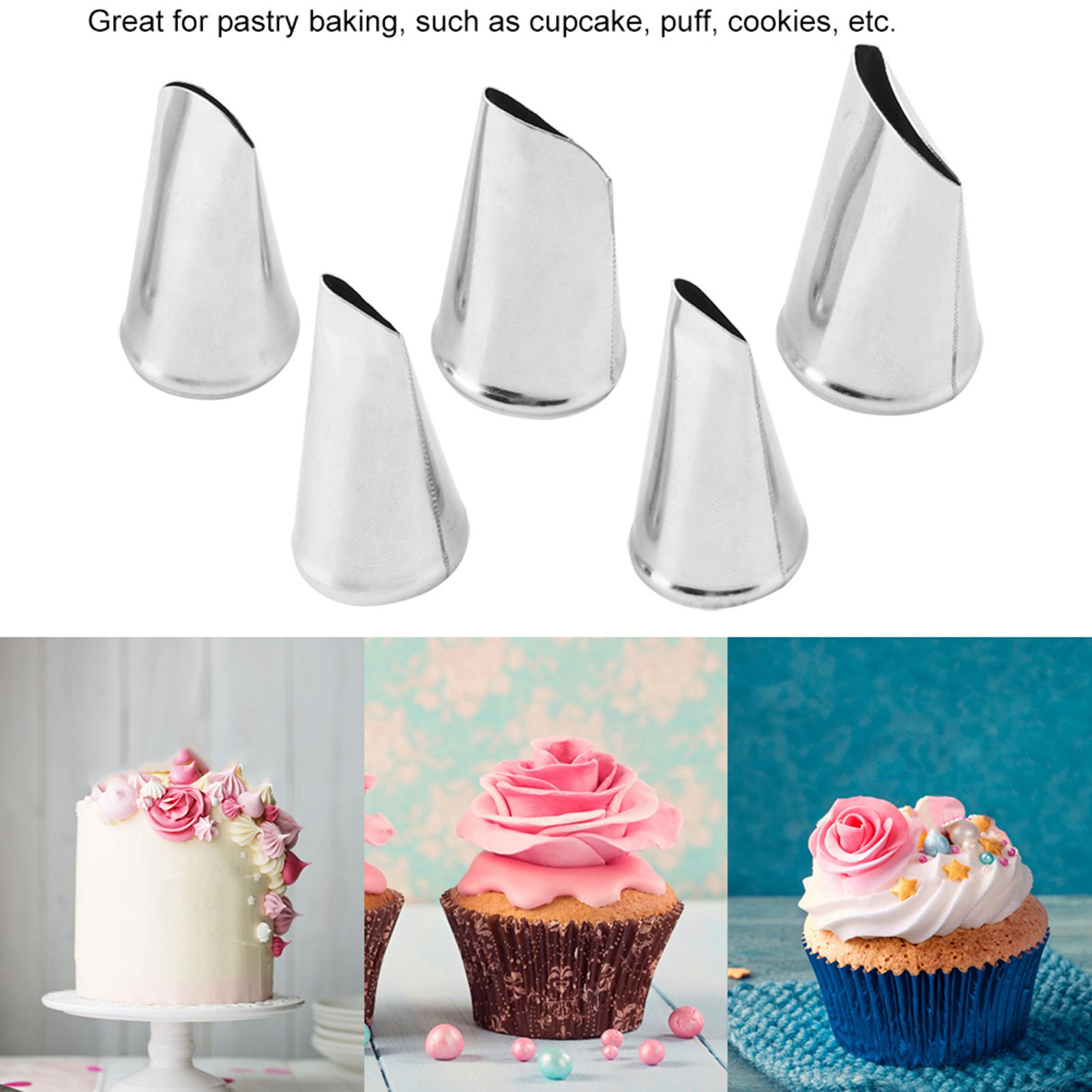 5pcs/set Stainless Steel Pastry Cream Icing Piping Nozzles DIY Baking Cupcake view 2