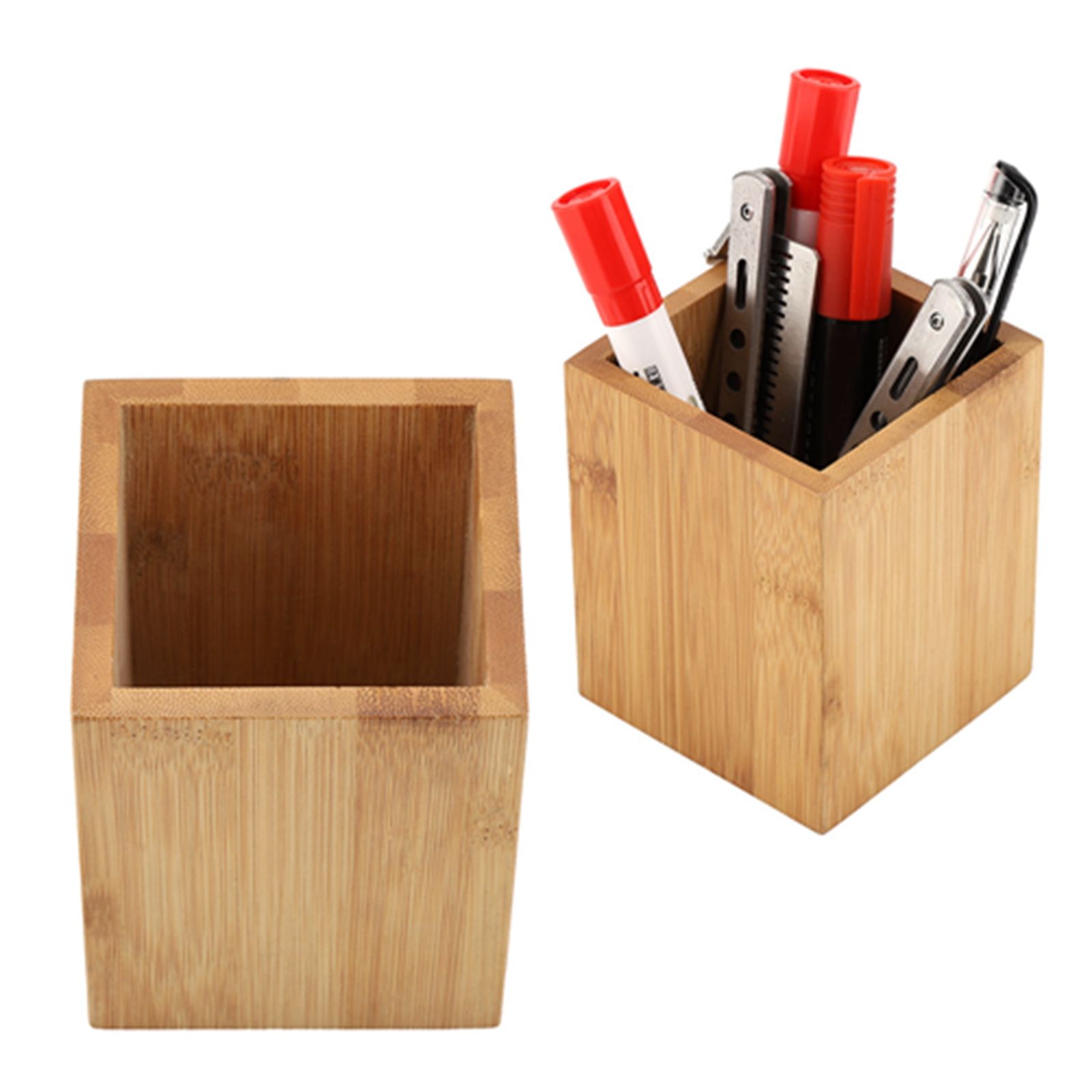 Bamboo Pen Holder Office School Desk Pencils Storage Organizer Stand view 11