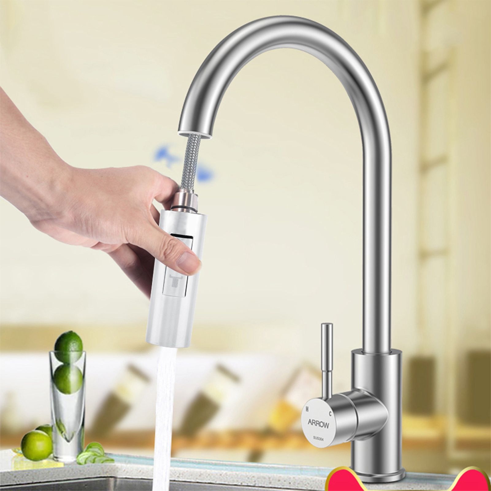 Kitchen Bathroom Pull Out Faucet Sprayer Shower Water Tap Spray Head view 15