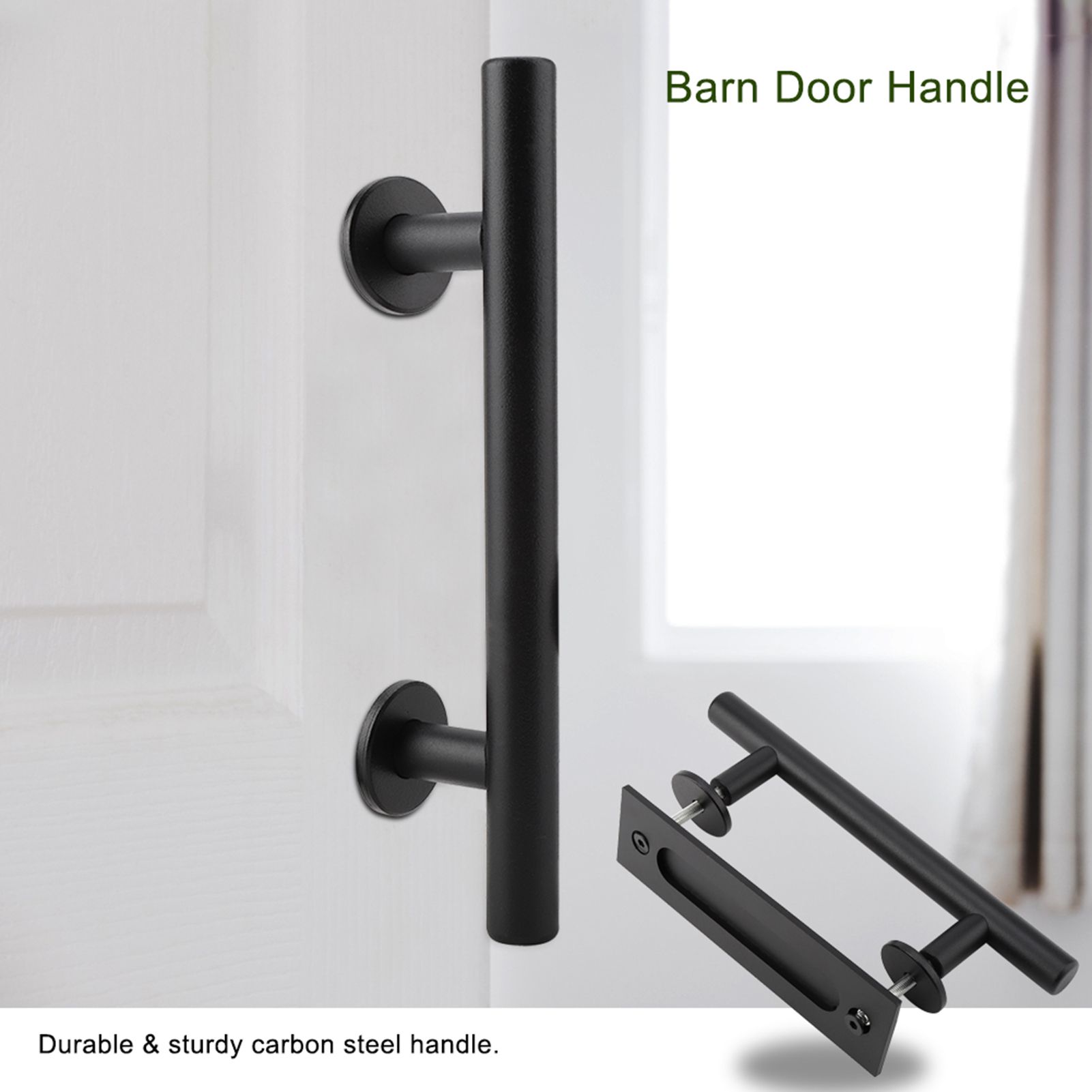 Black Heavy Duty Carbon Steel Sliding Barn Door Closet Pull Handle Wooden Gate view 2