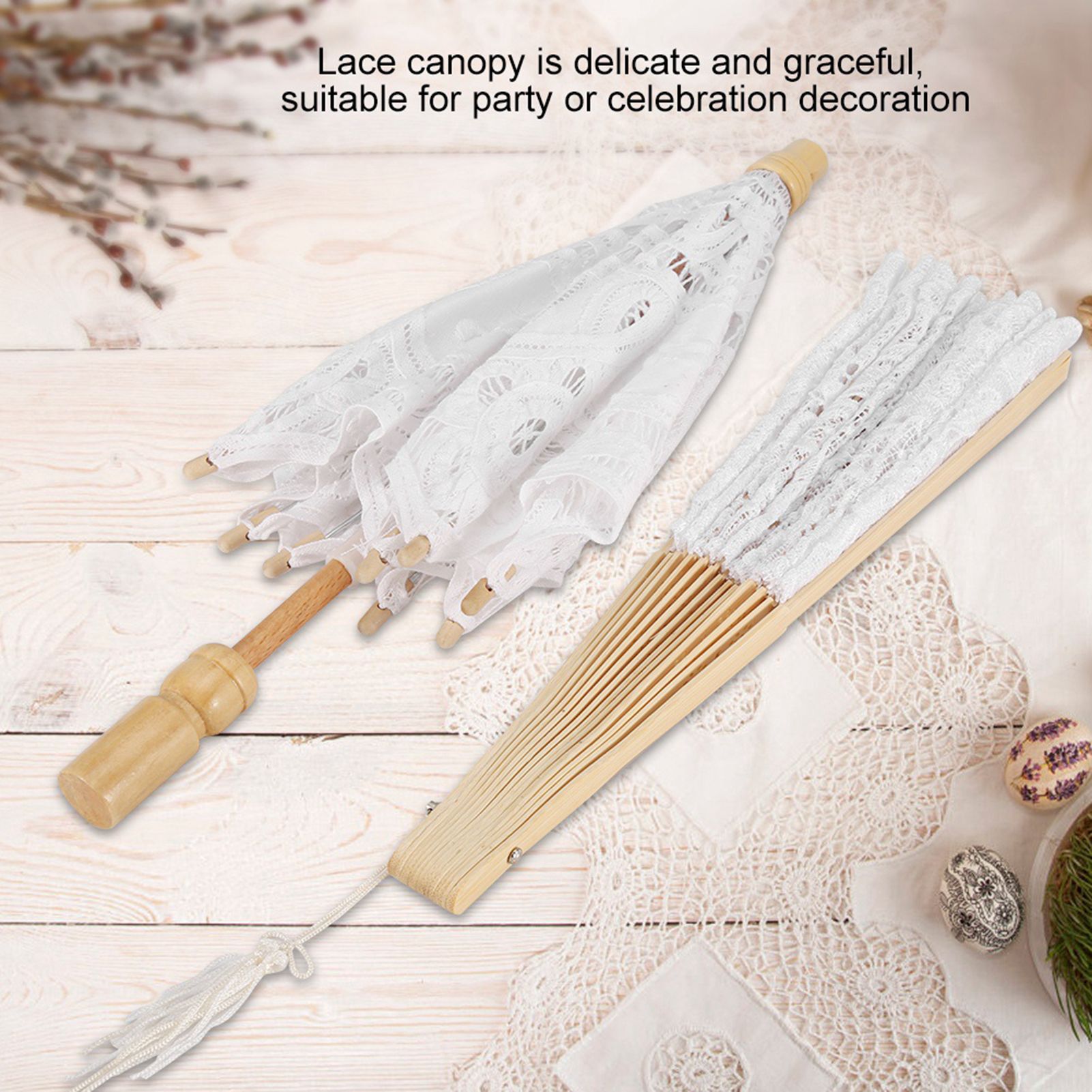 Lace Umbrella Fan Parasol for Lady Women Party Decor Dancing Photography Prop view 4