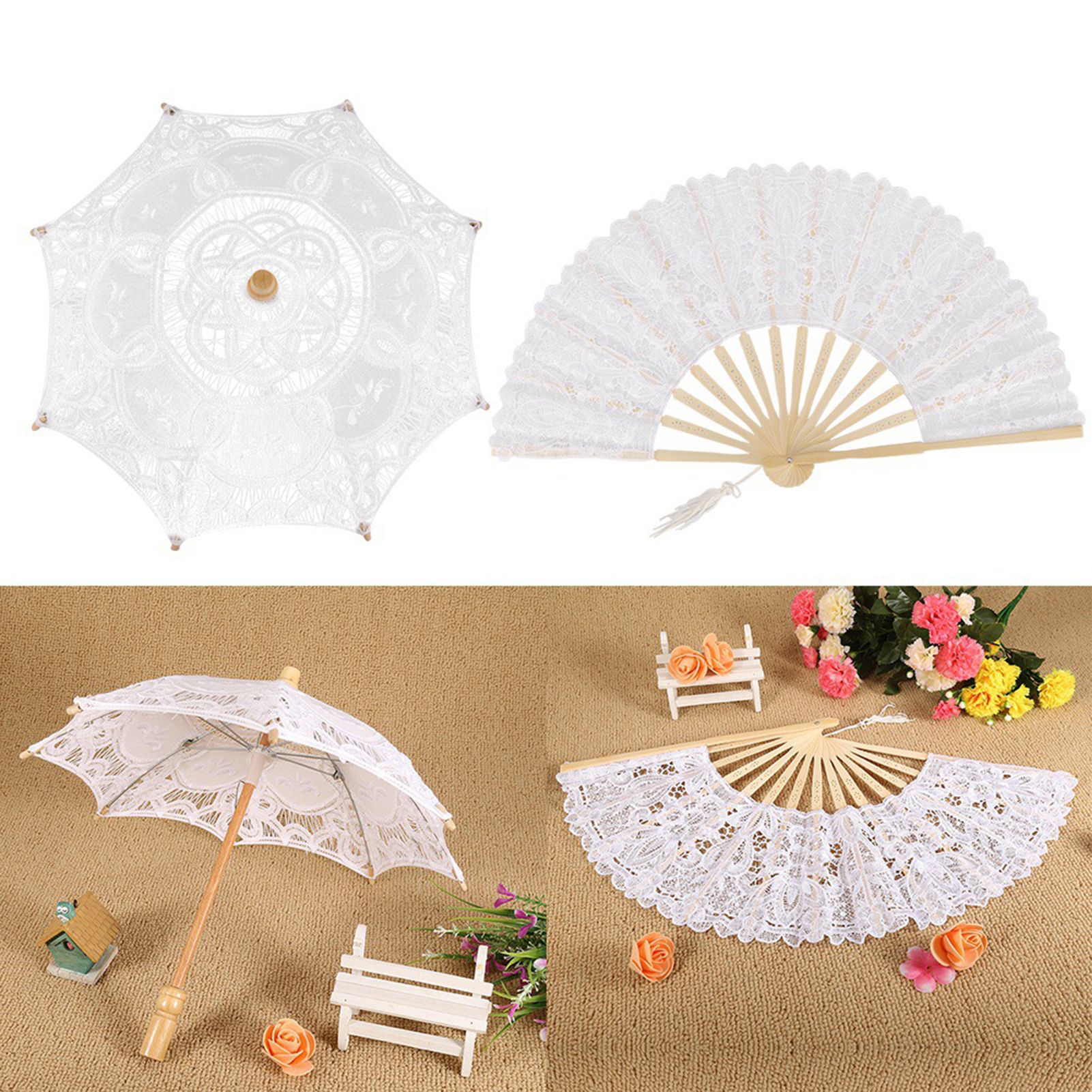 Lace Umbrella Fan Parasol for Lady Women Party Decor Dancing Photography Prop view 5