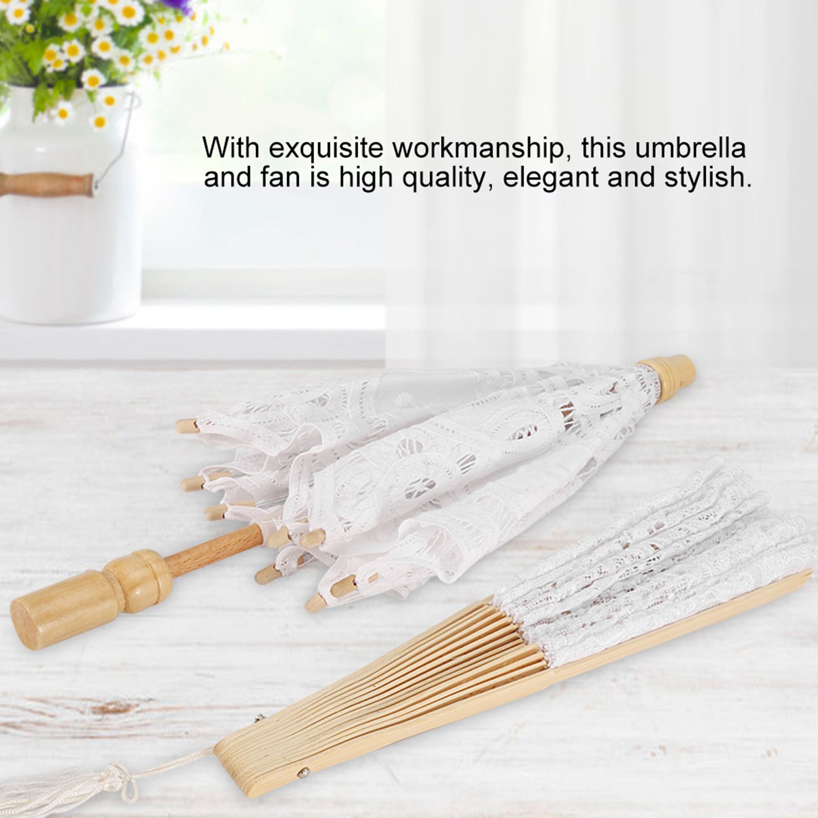 Lace Umbrella Fan Parasol for Lady Women Party Decor Dancing Photography Prop view 6