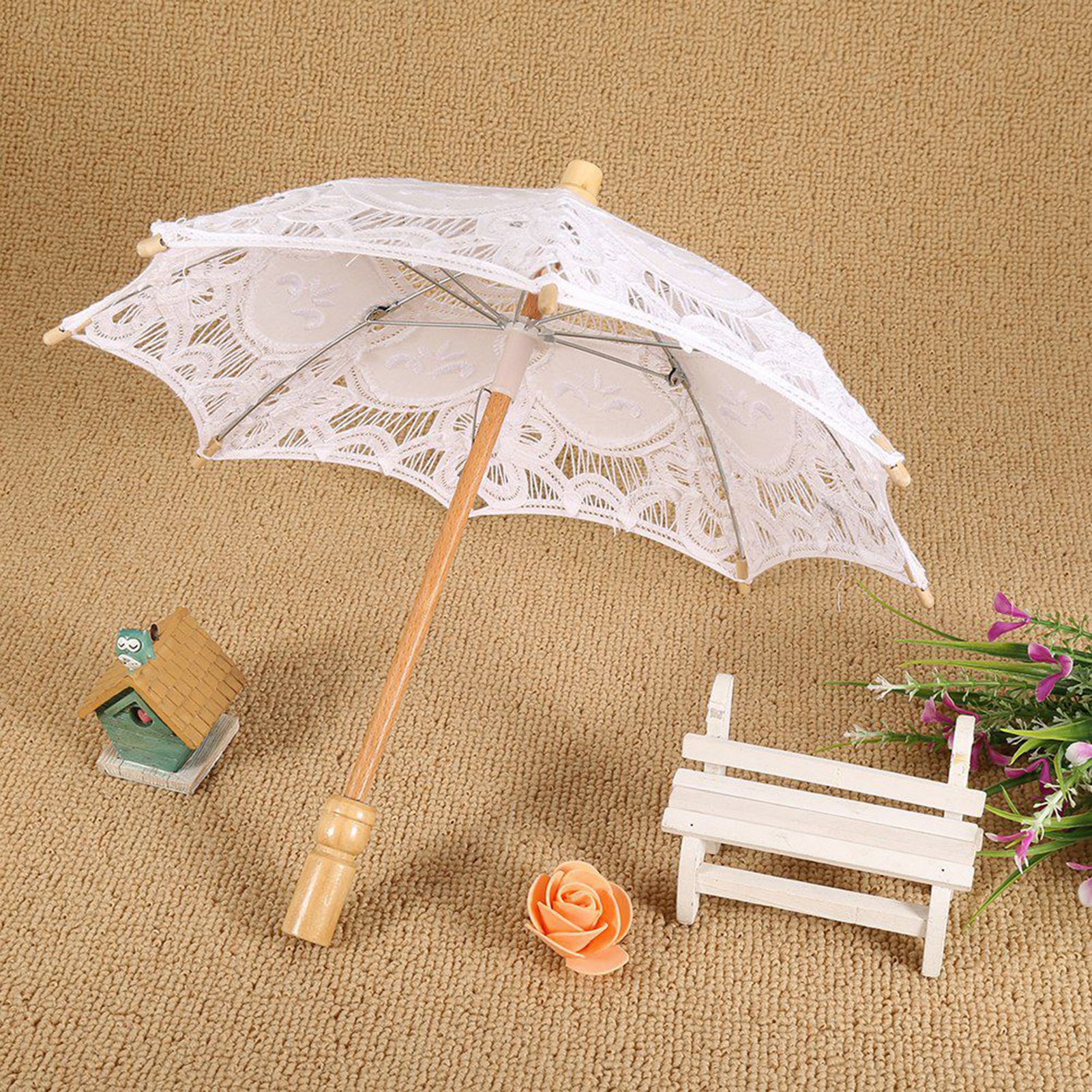 Lace Umbrella Fan Parasol for Lady Women Party Decor Dancing Photography Prop view 11