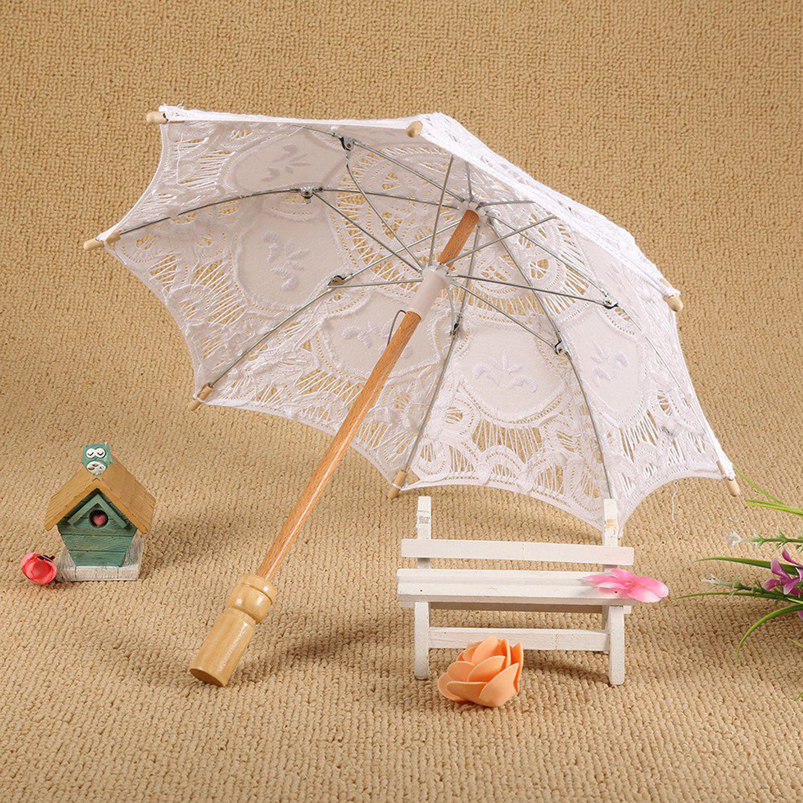 Lace Umbrella Fan Parasol for Lady Women Party Decor Dancing Photography Prop view 12