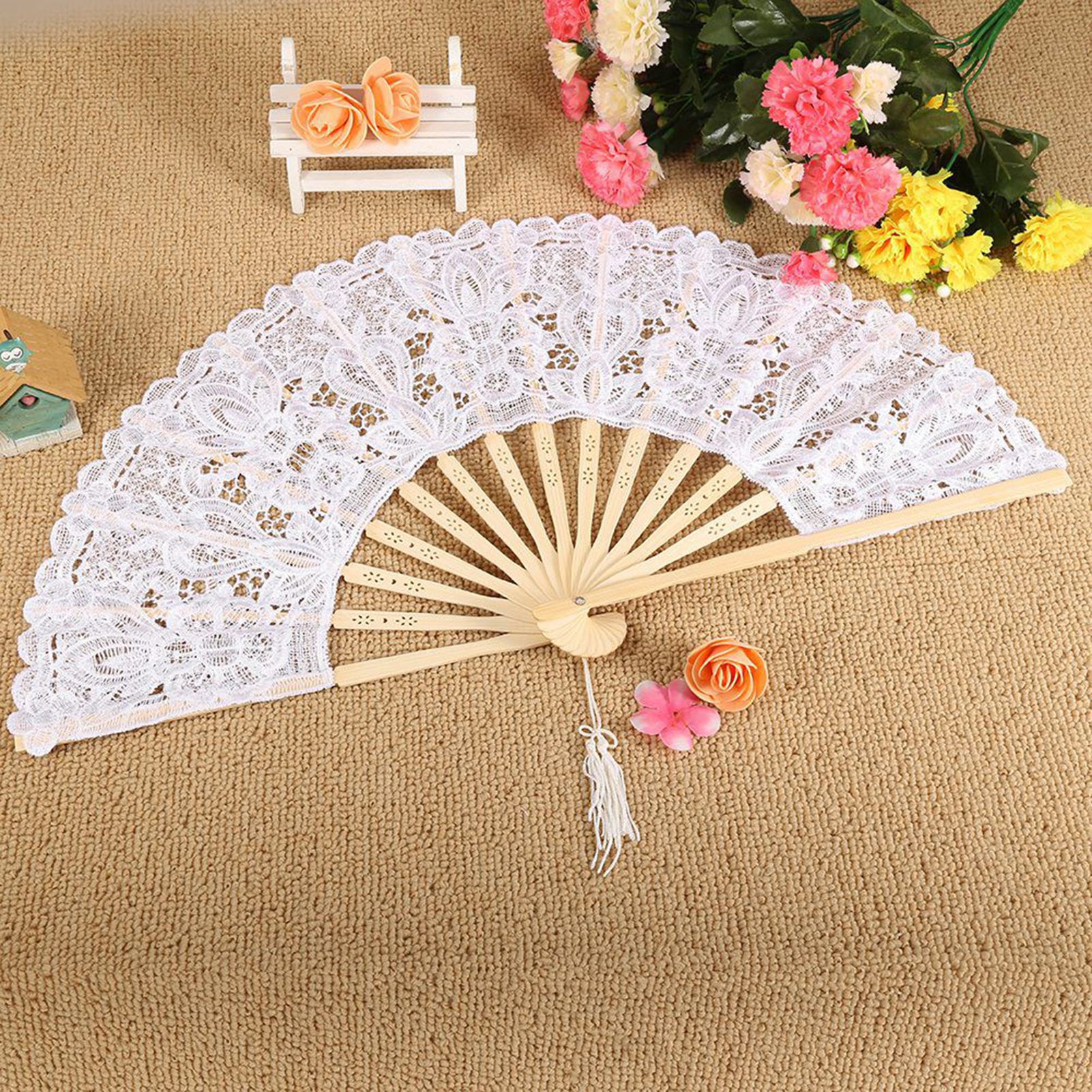 Lace Umbrella Fan Parasol for Lady Women Party Decor Dancing Photography Prop view 13