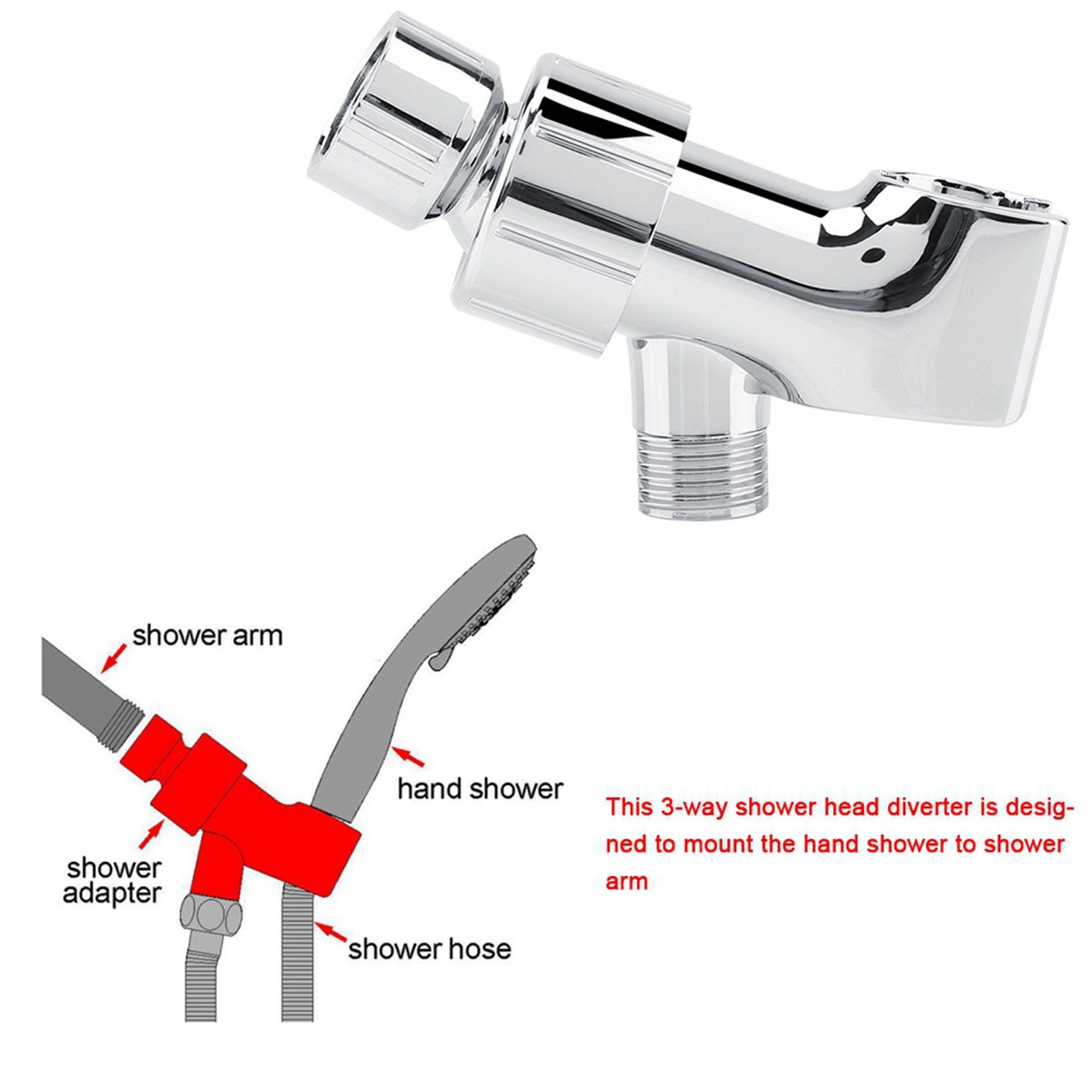 Chrome Plating 3-Way Shower Head Diverter Shower Arm Mounted Bracket Bathroom view 15