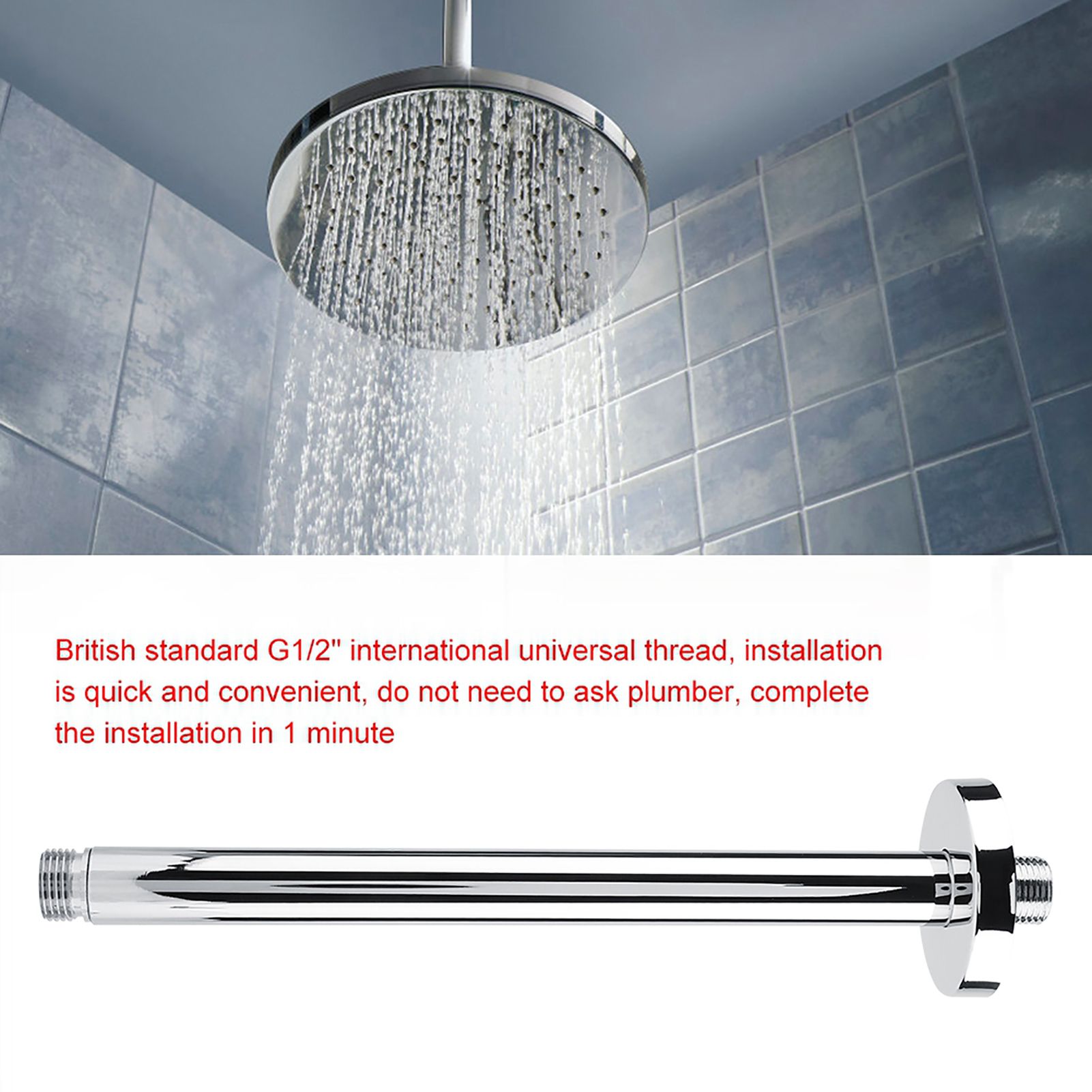 Stainless Steel Round Top Shower Arm Pipe Wall Mount for Bathroom Ceiling view 2