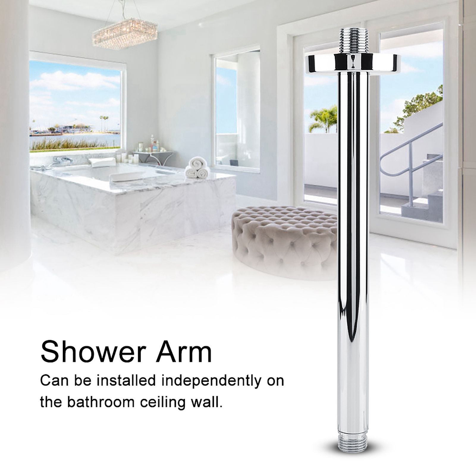 Stainless Steel Round Top Shower Arm Pipe Wall Mount for Bathroom Ceiling view 3