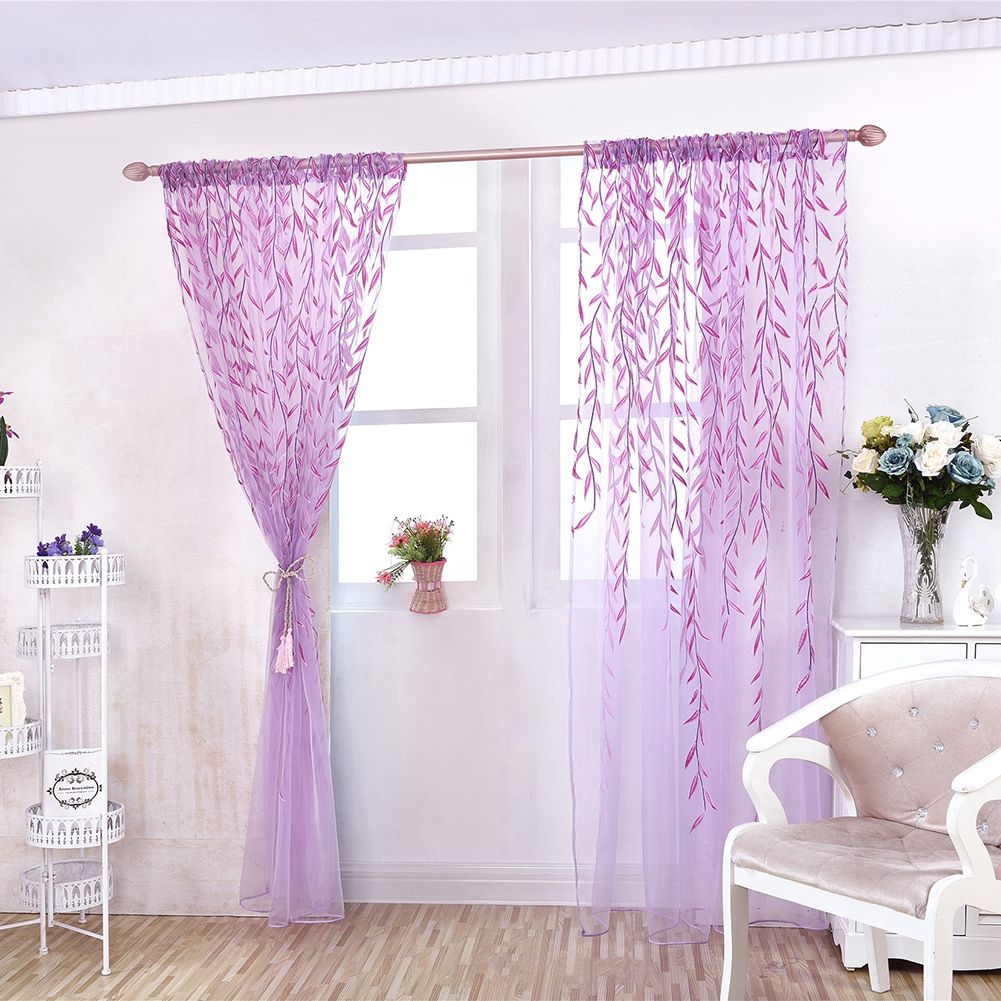 100 x 270 cm Wicker Print Sheer Vintage Embroidery Voile Window Panels for view 2