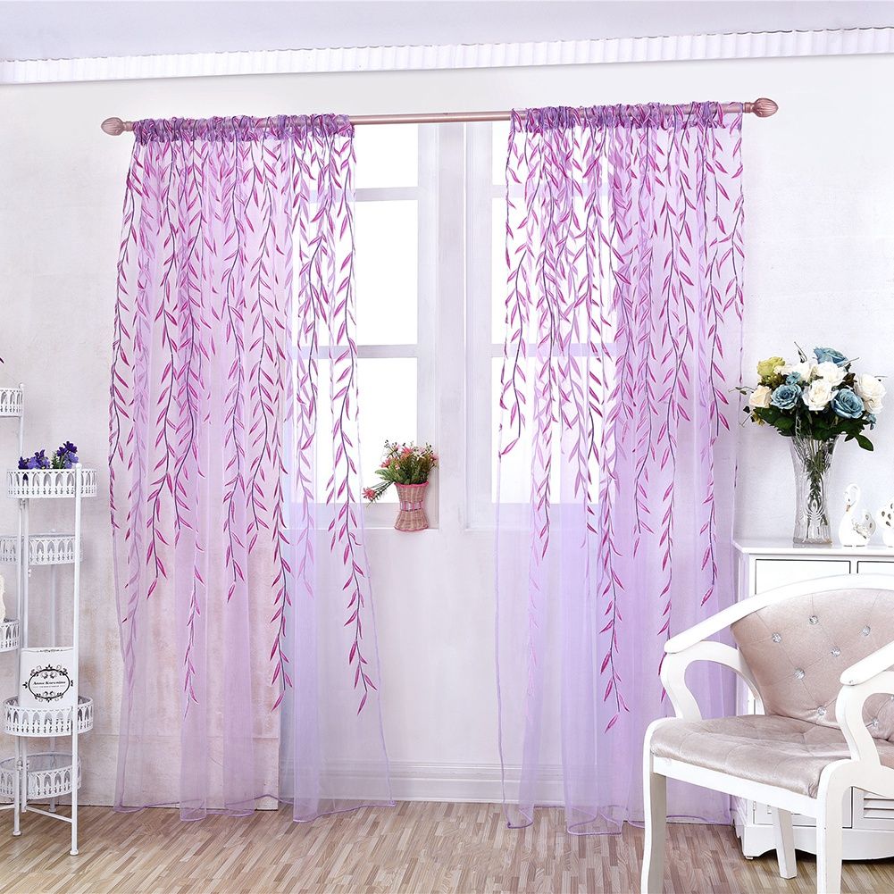 100 x 270 cm Wicker Print Sheer Vintage Embroidery Voile Window Panels for view 3