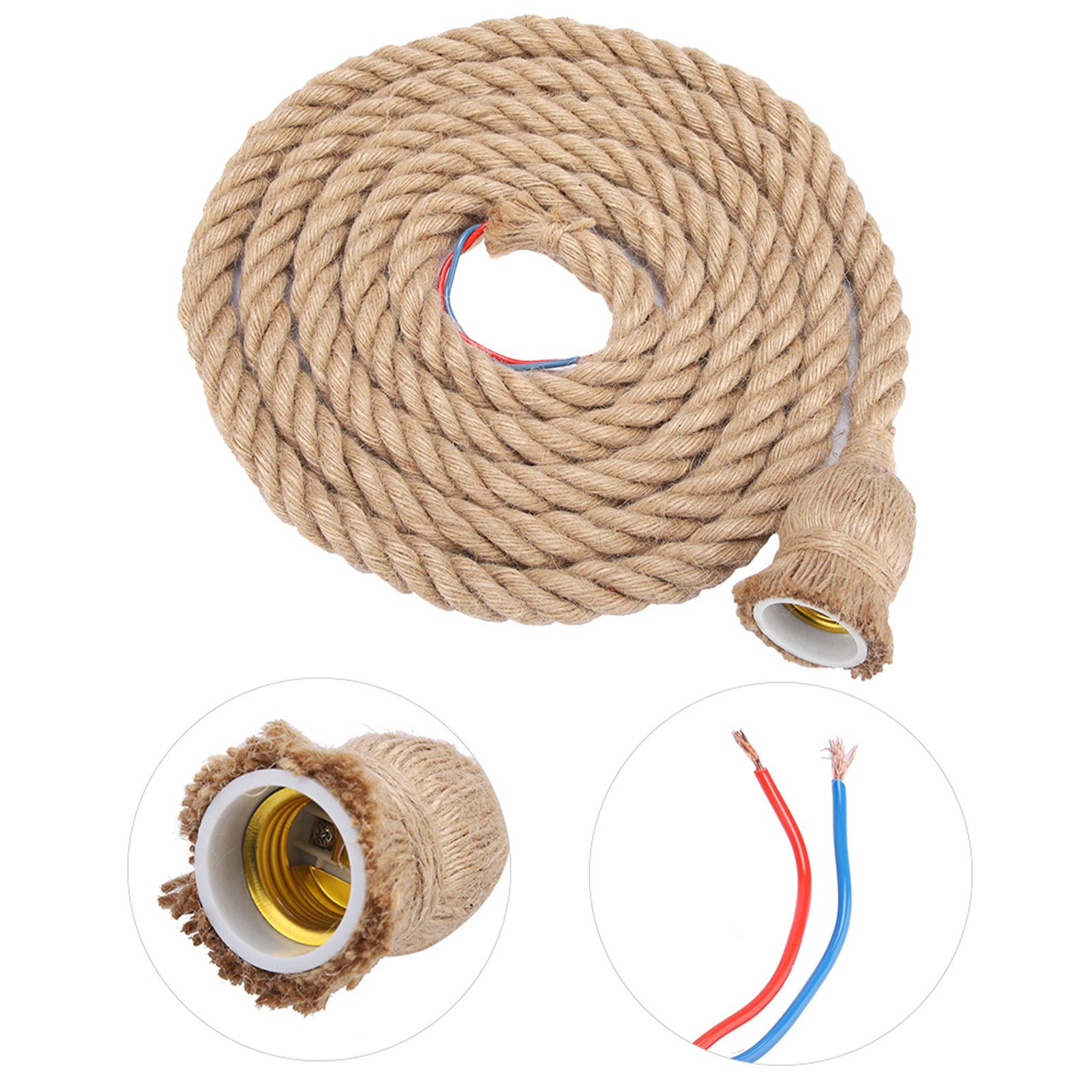 2m E27 Vintage Hemp Rope Ceiling Light Base Pendant Lamp Bulb Holder 85-265V view 9