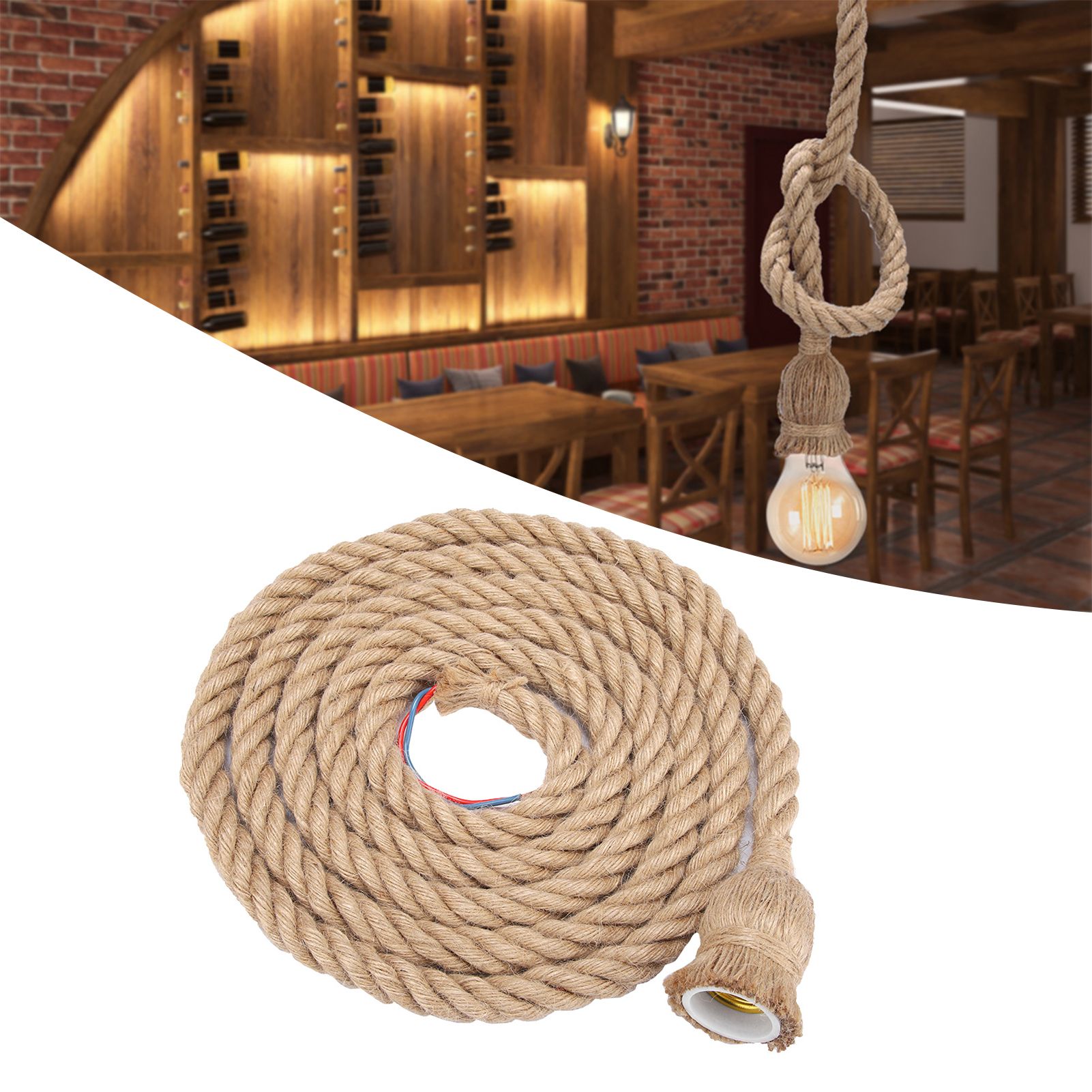 2m E27 Vintage Hemp Rope Ceiling Light Base Pendant Lamp Bulb Holder 85-265V view 11