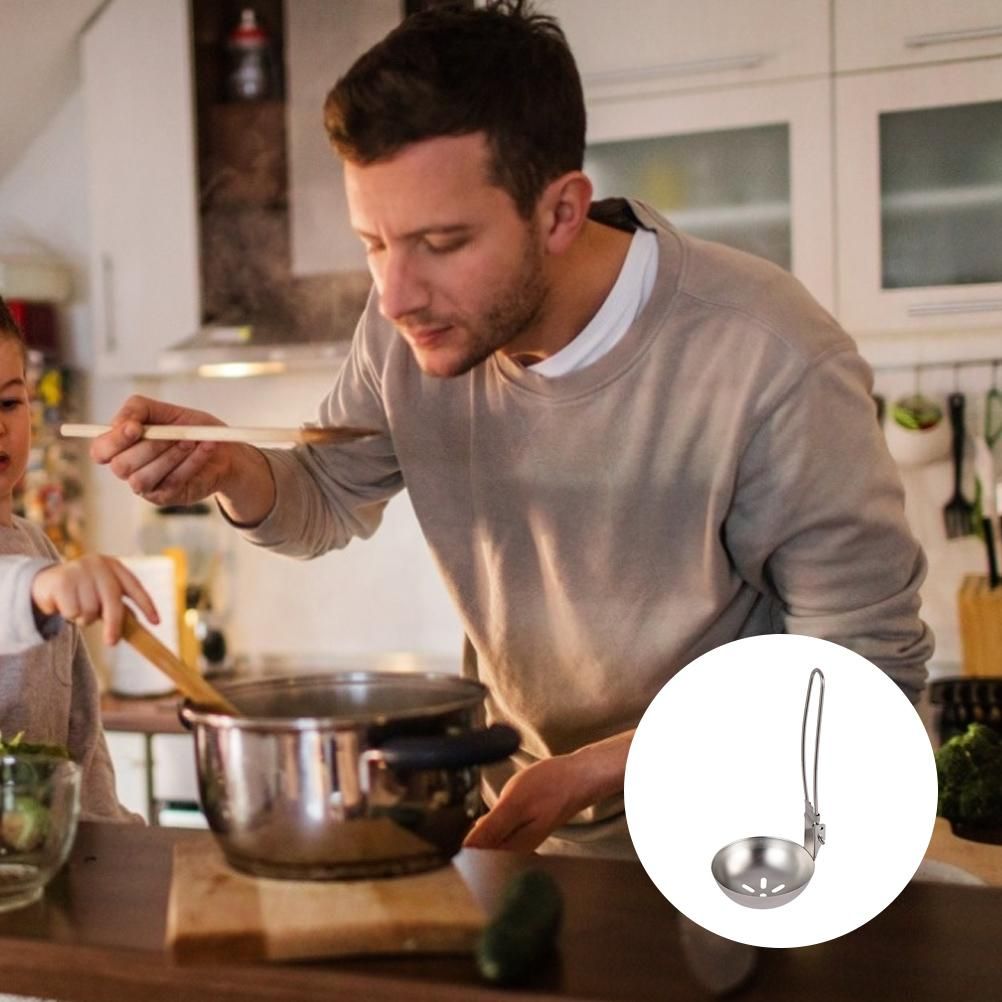 Stainless Steel Slotted Spoon with Folding Handle Kitchen Utensil Cooking view 4