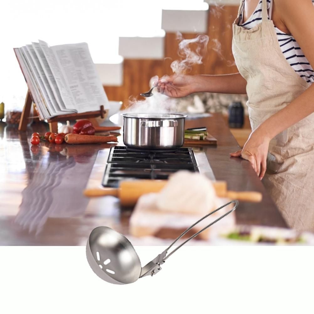Stainless Steel Slotted Spoon with Folding Handle Kitchen Utensil Cooking view 5