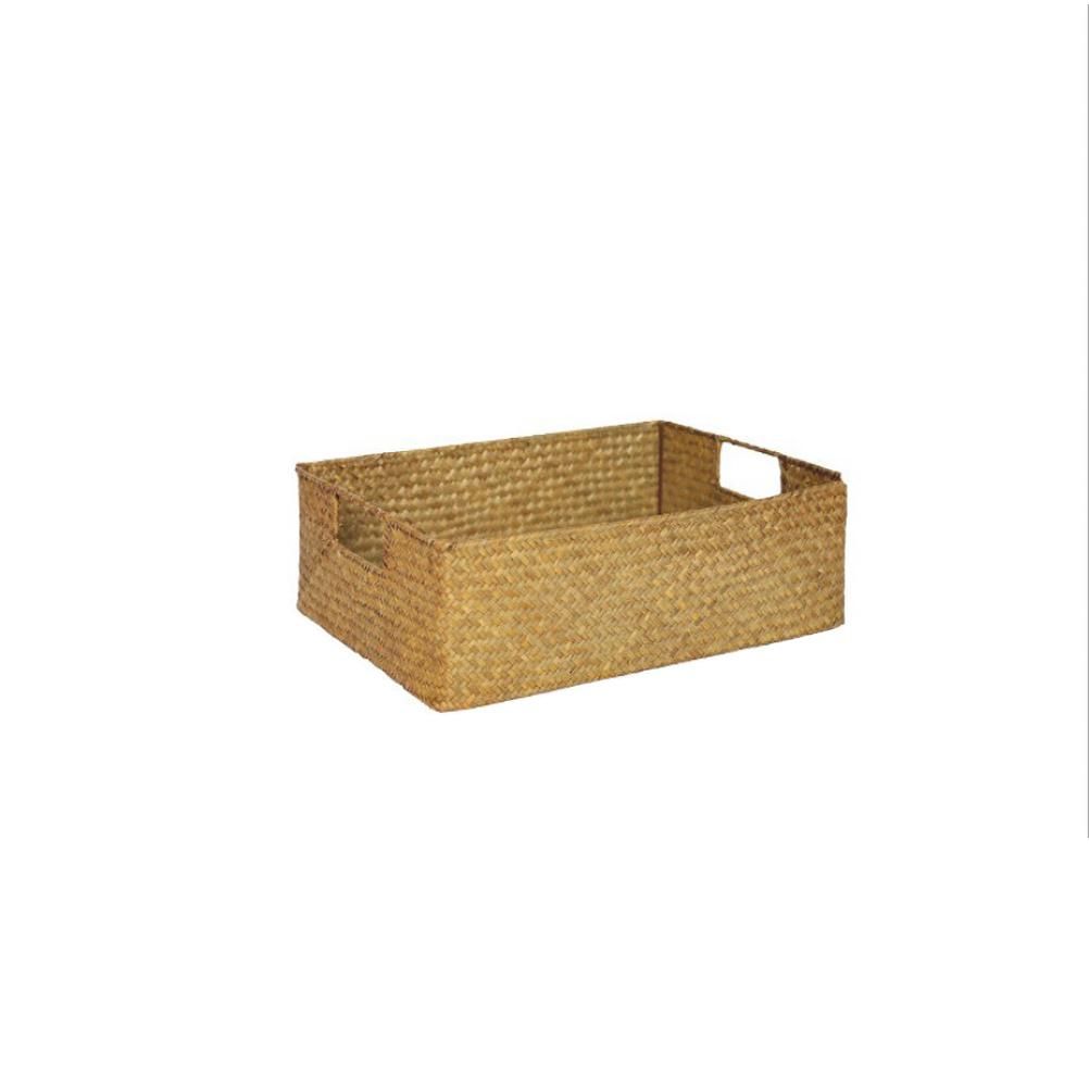 Handmade Seaweed Storage Basket Woven Storage Box with Handle for Home Kitchen view 2