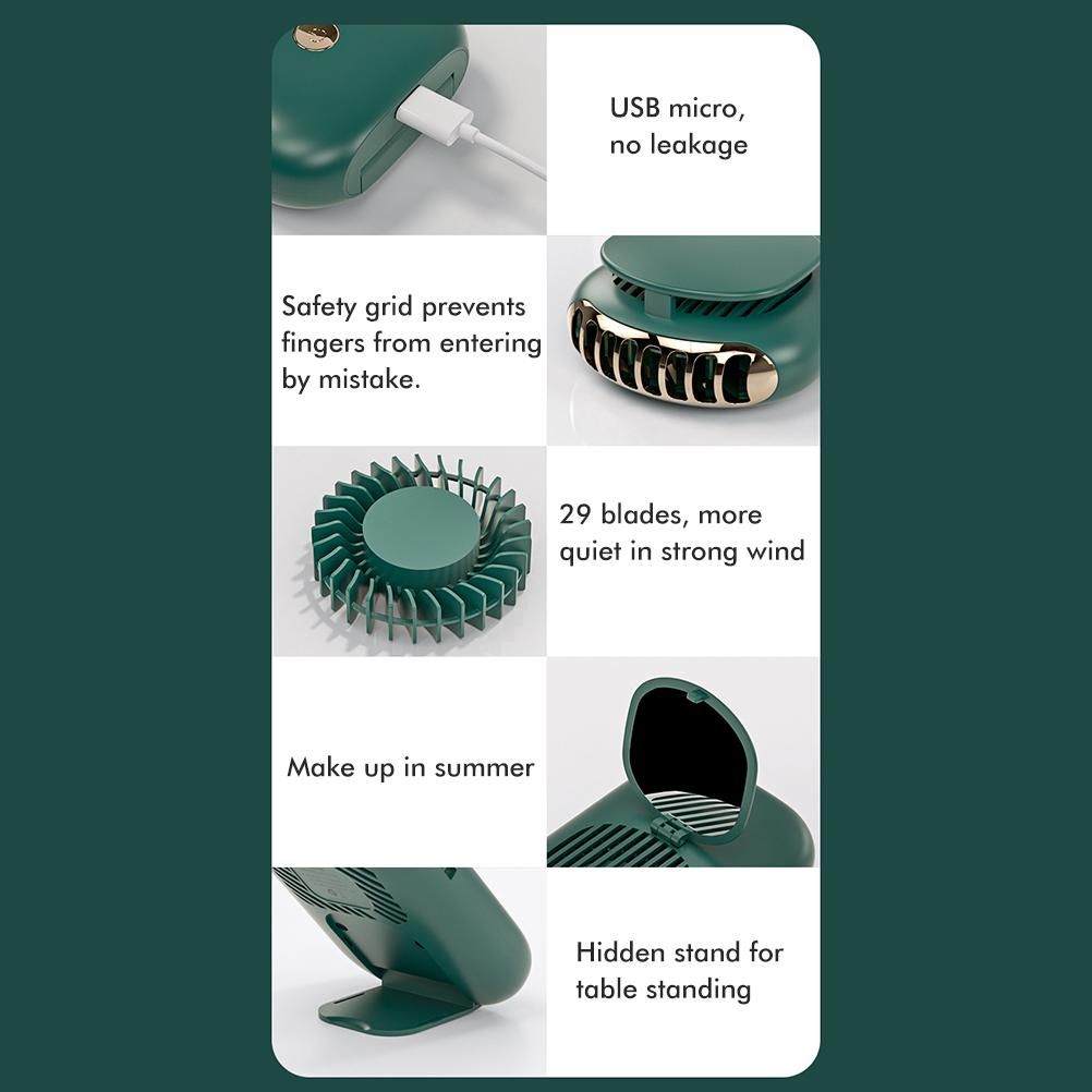 USB Charging Silent Mini Neck Fan with Makeup Mirror Hanging Neck Fan 3 view 4