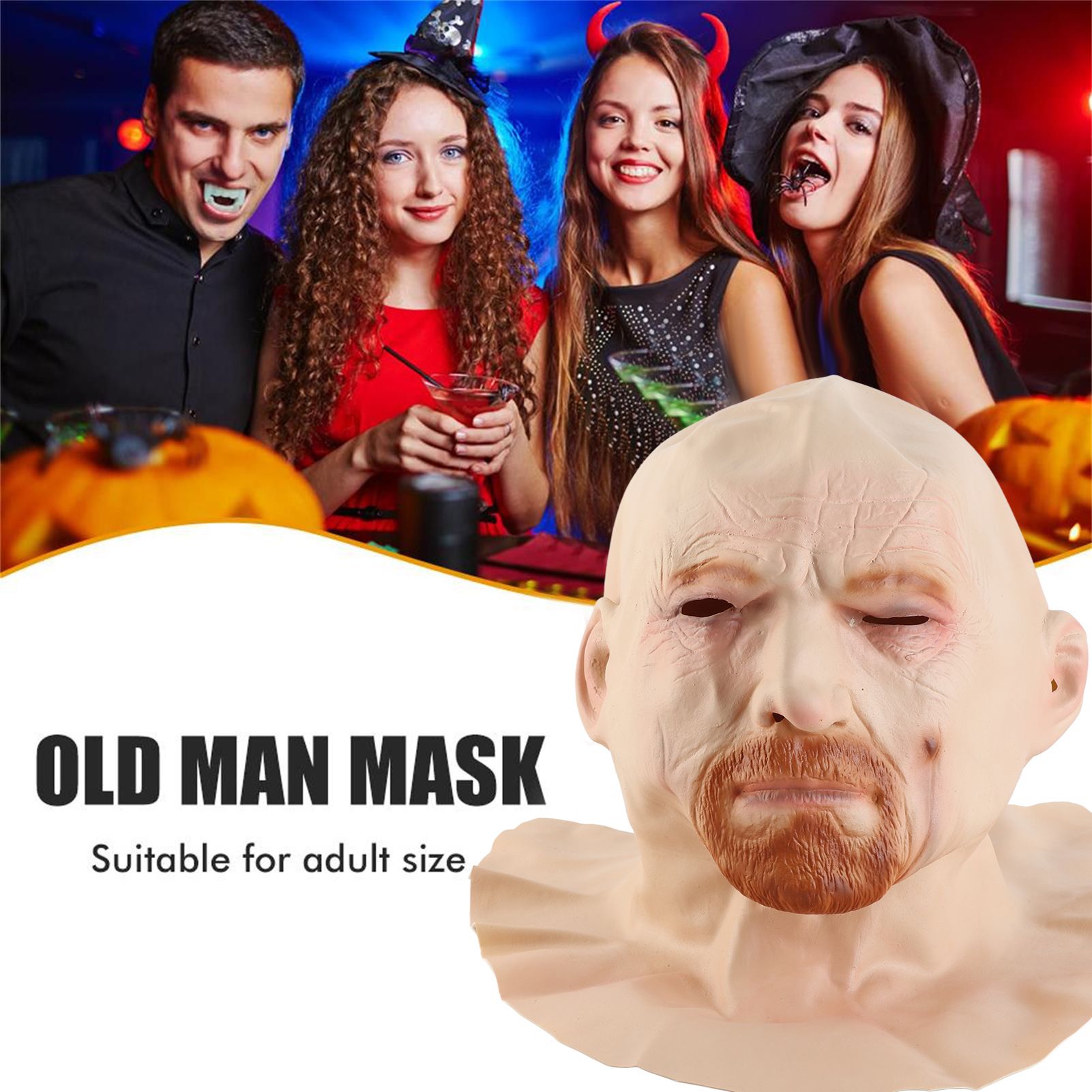 Old Man Face Cover Halloween Latex Headgear Scary Halloween Cosplay Party Props view 9
