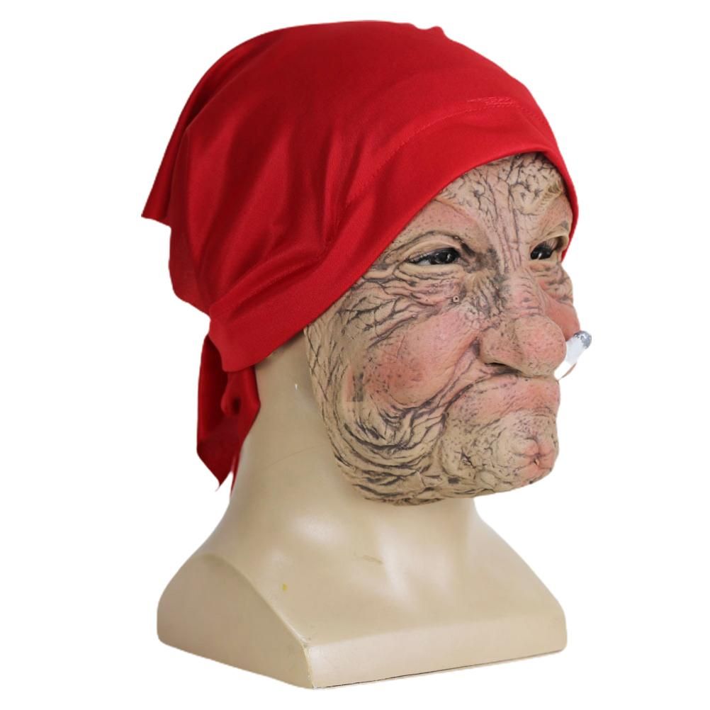 Halloween Horror Headgear Old Lady Face Cover Latex Head Wear for Halloween view 3