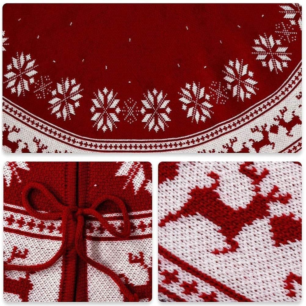 Festival Tree Skirt Knitted Tree Skirt Apron Snowflake Deer for Gift Holidays 90cm view 4