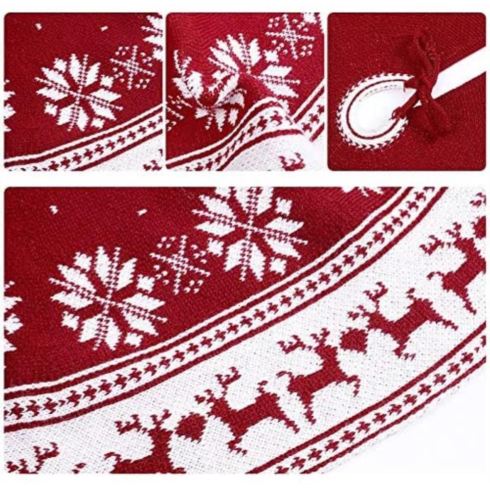 Festival Tree Skirt Knitted Tree Skirt Apron Snowflake Deer for Gift Holidays 90cm view 5