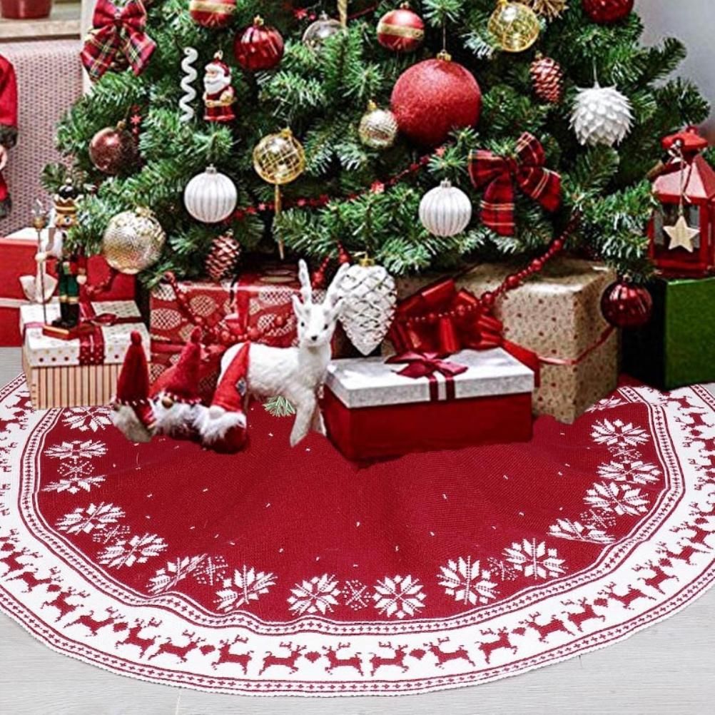 Festival Tree Skirt Knitted Tree Skirt Apron Snowflake Deer for Gift Holidays 90cm view 9