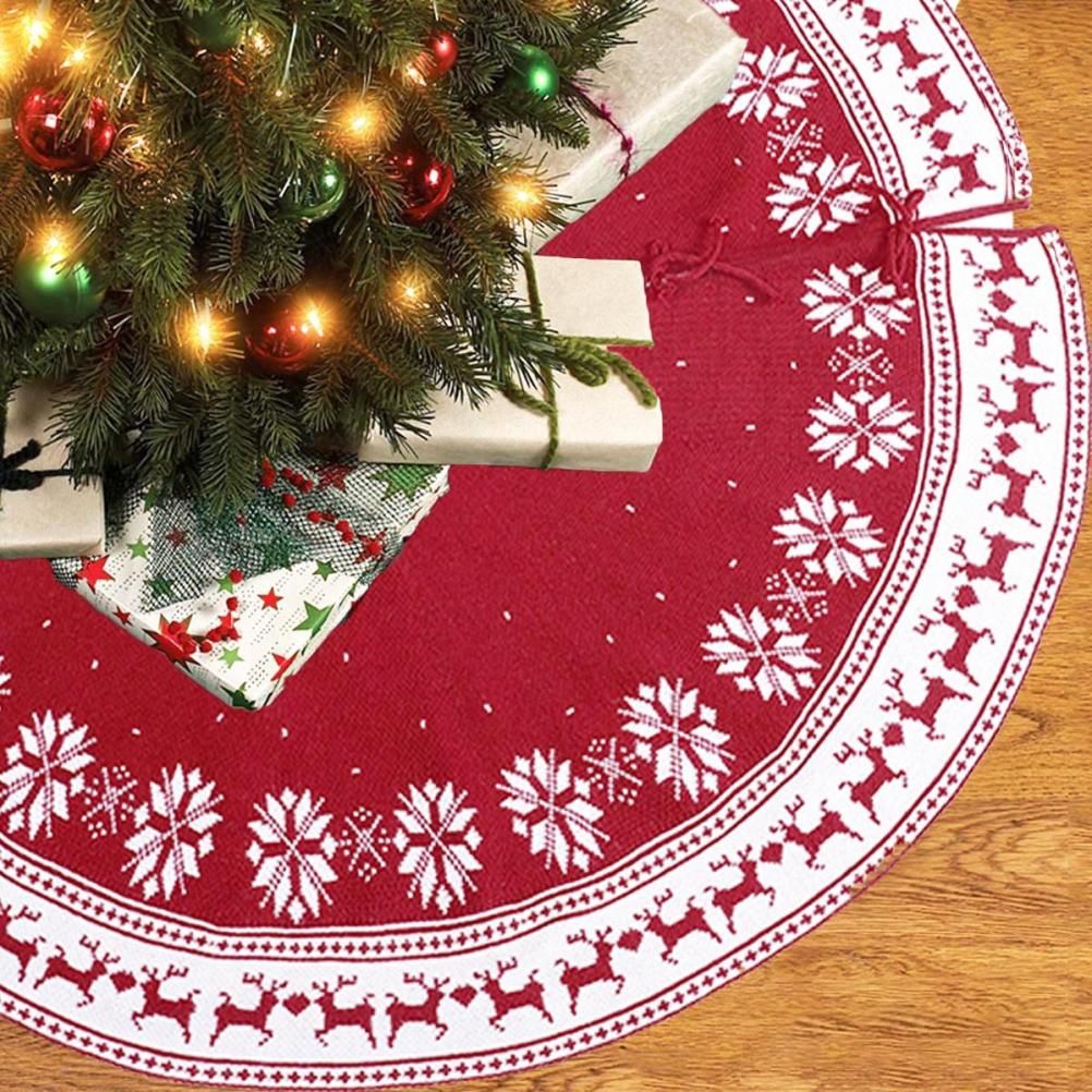Festival Tree Skirt Knitted Tree Skirt Apron Snowflake Deer for Gift Holidays 90cm view 10