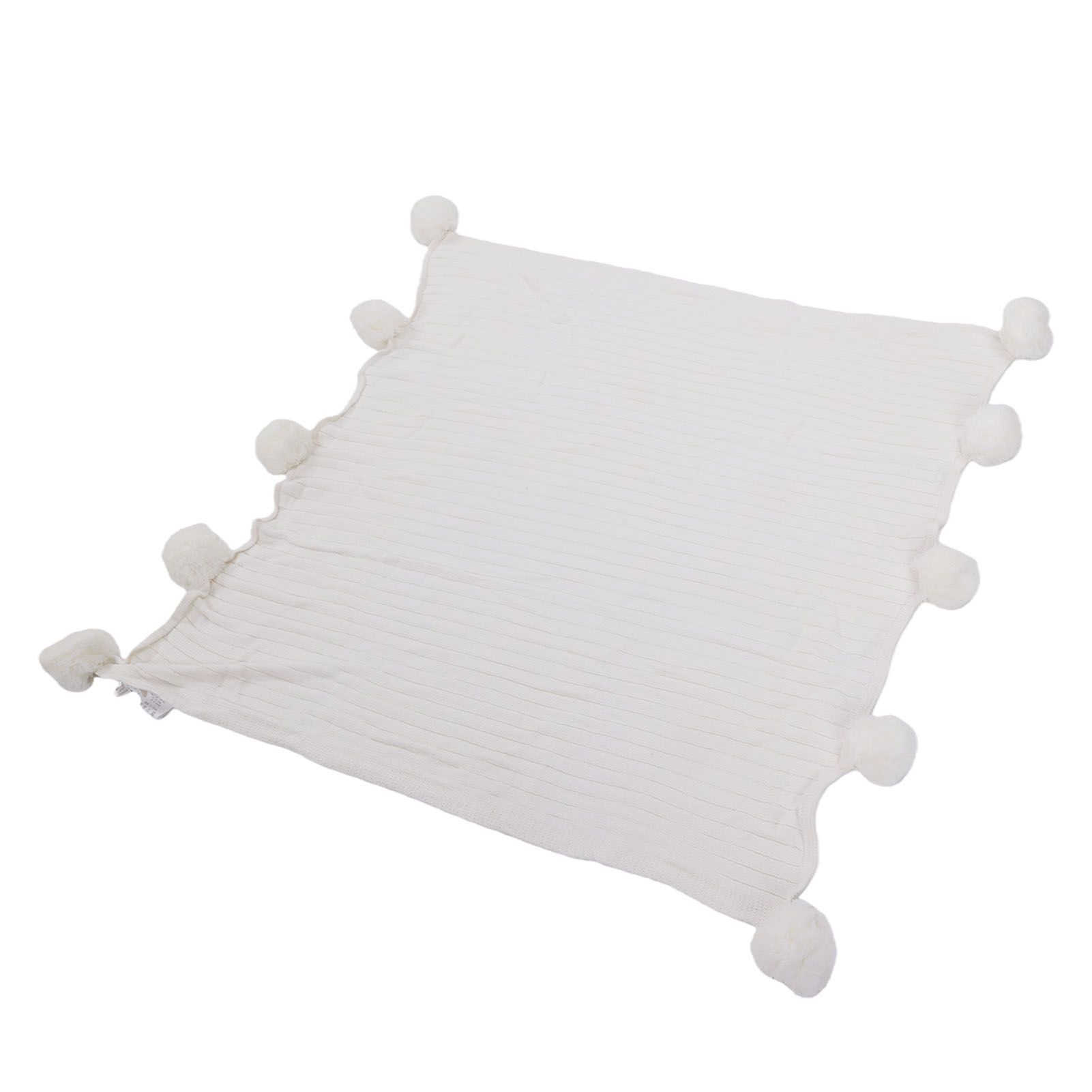 Throw Blanket White 90x90cm Cotton Knitted Pom Pom Throw Blanket for Sofa Bed view 3