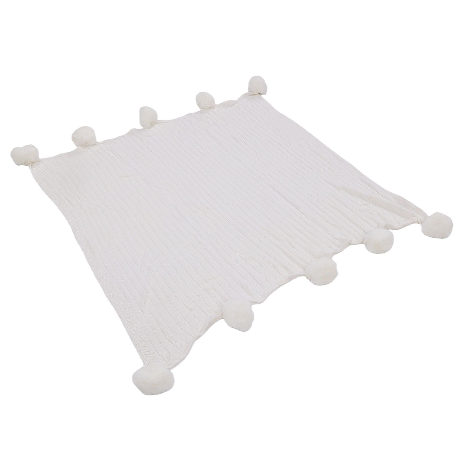 Throw Blanket White 90x90cm Cotton Knitted Pom Pom Throw Blanket for Sofa Bed view 7