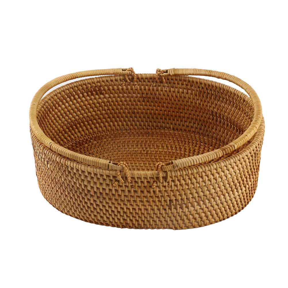 Rattan Woven Basket Portable Handheld Oval Wicker Fruit Flowers Basket for view 5
