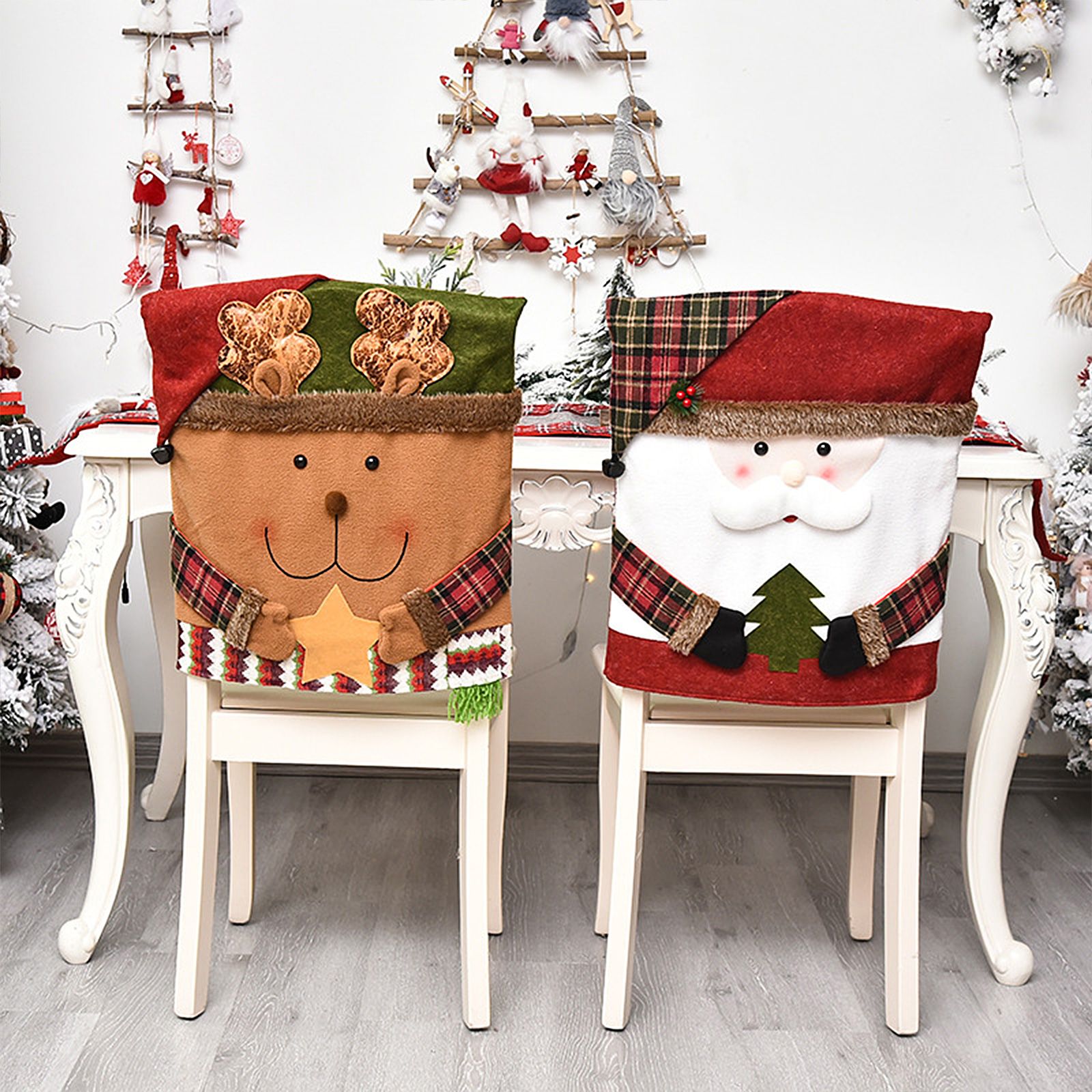2PCS Xmas Chair Back Cover Cartoon Soft Reusable Removable Snow Man Chair view 5