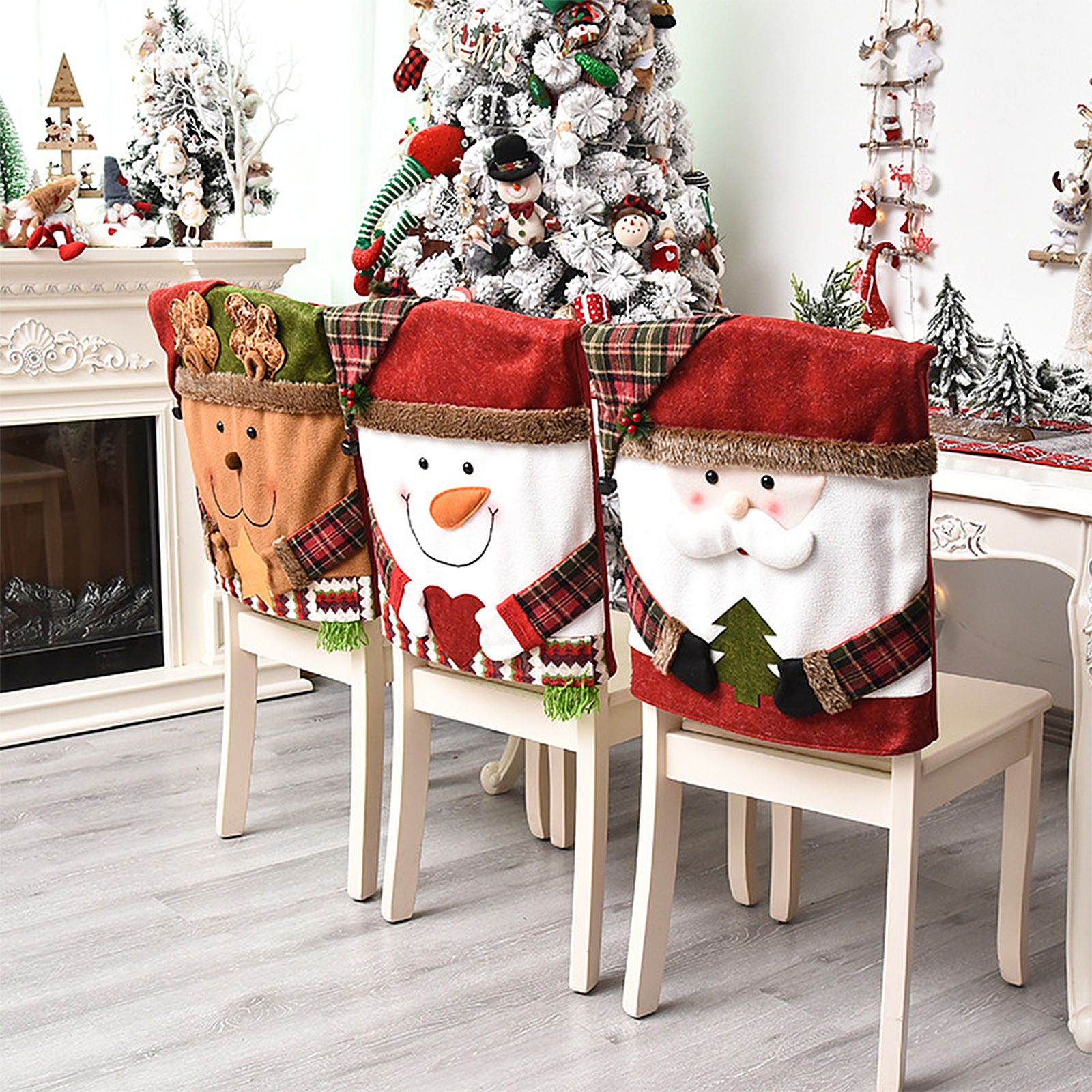 2PCS Xmas Chair Back Cover Cartoon Soft Reusable Removable Snow Man Chair view 6