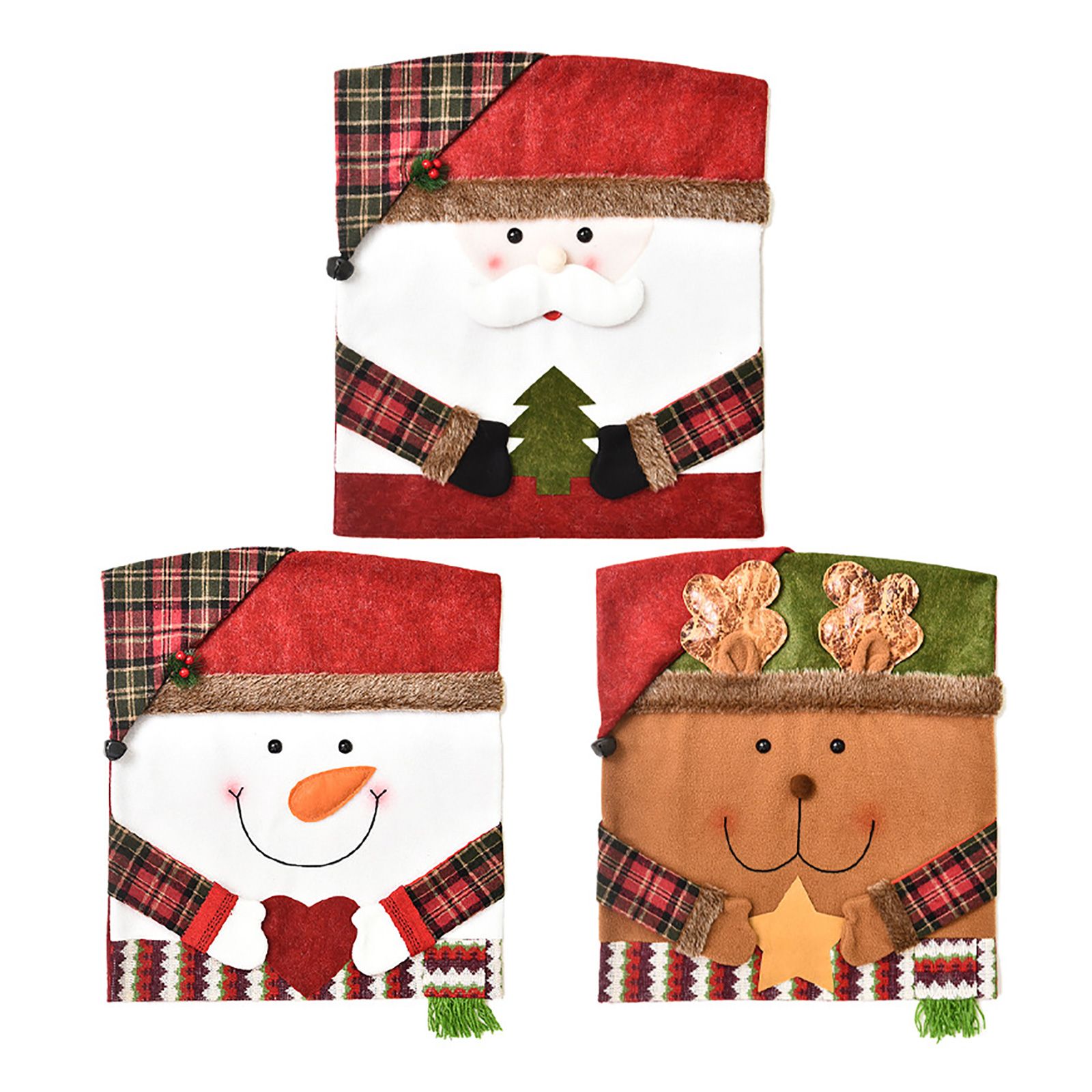 2PCS Xmas Chair Back Cover Cartoon Soft Reusable Removable Snow Man Chair view 7