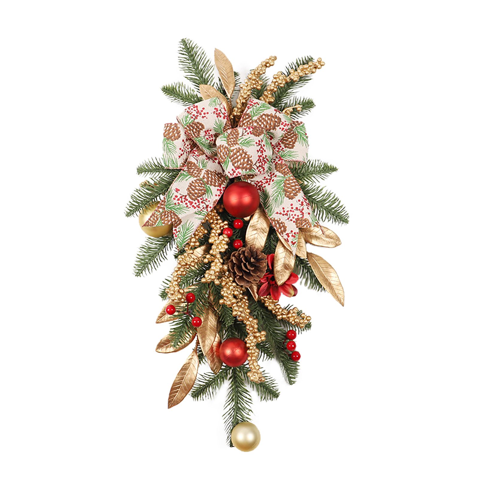 Artificial Xmas Swag Decorative Green Pine Needles Swag with Red Berries view 2